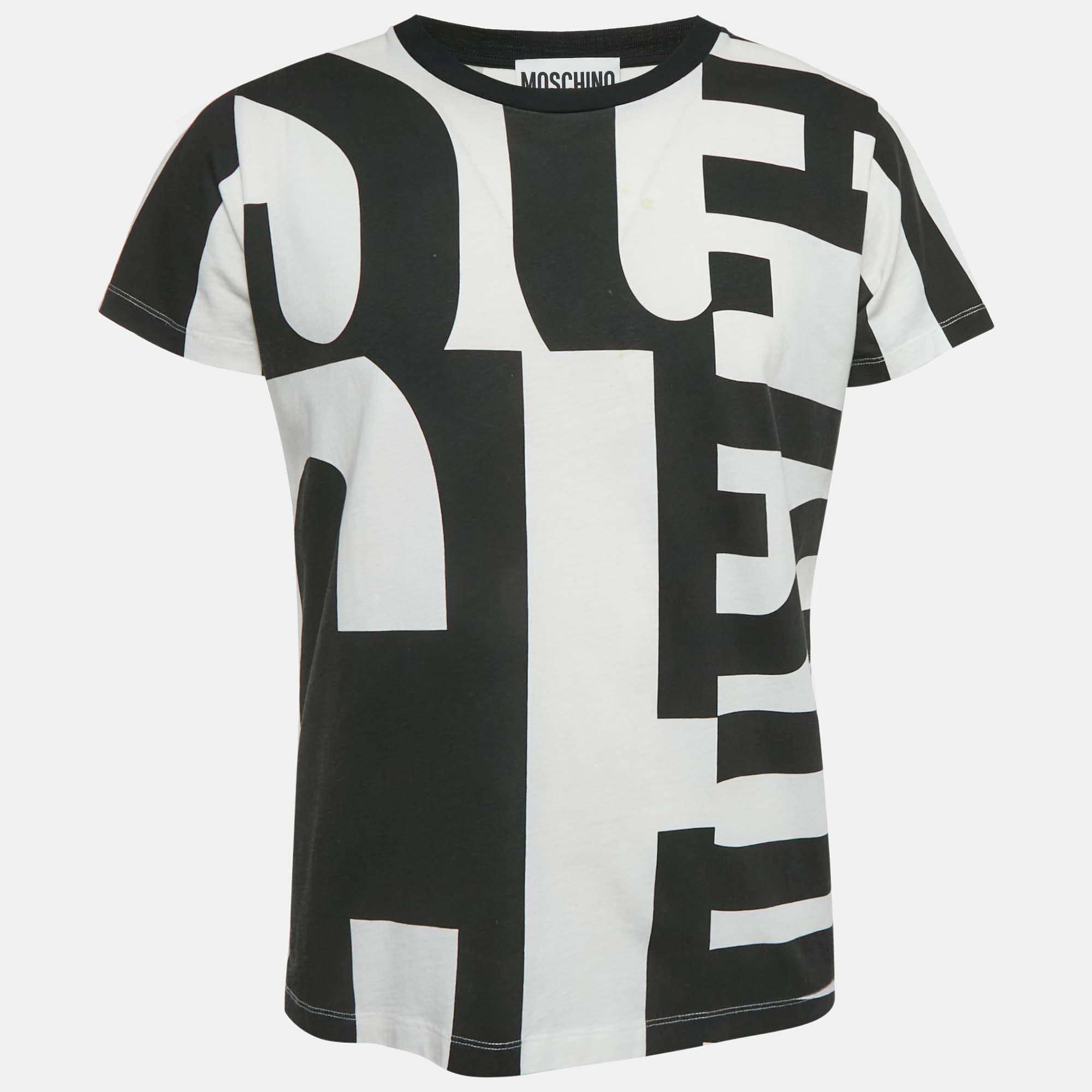 Couture Black / White All Over Logo Print Cotton T - Shirt