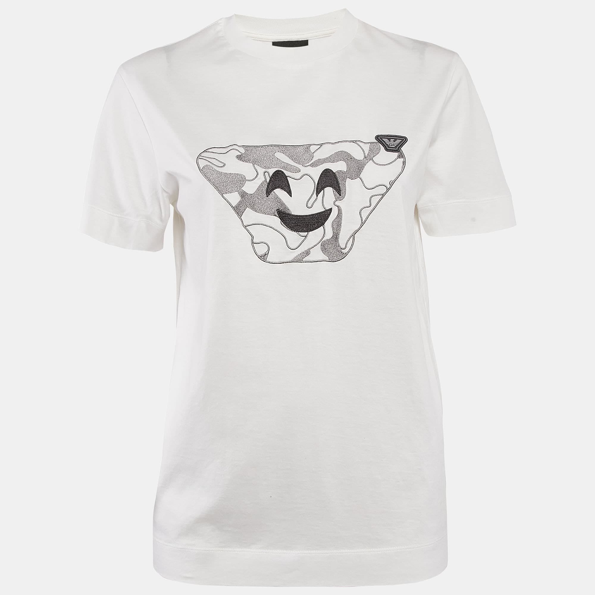 White Embroidered Cotton T - Shirt Xs
