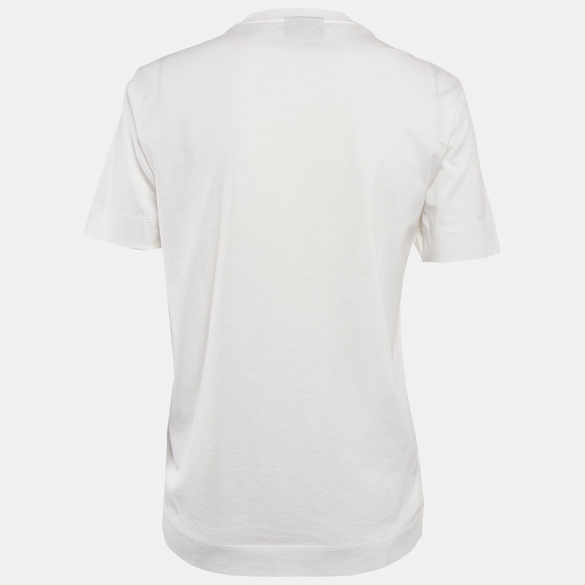 White Embroidered Cotton T - Shirt Xs