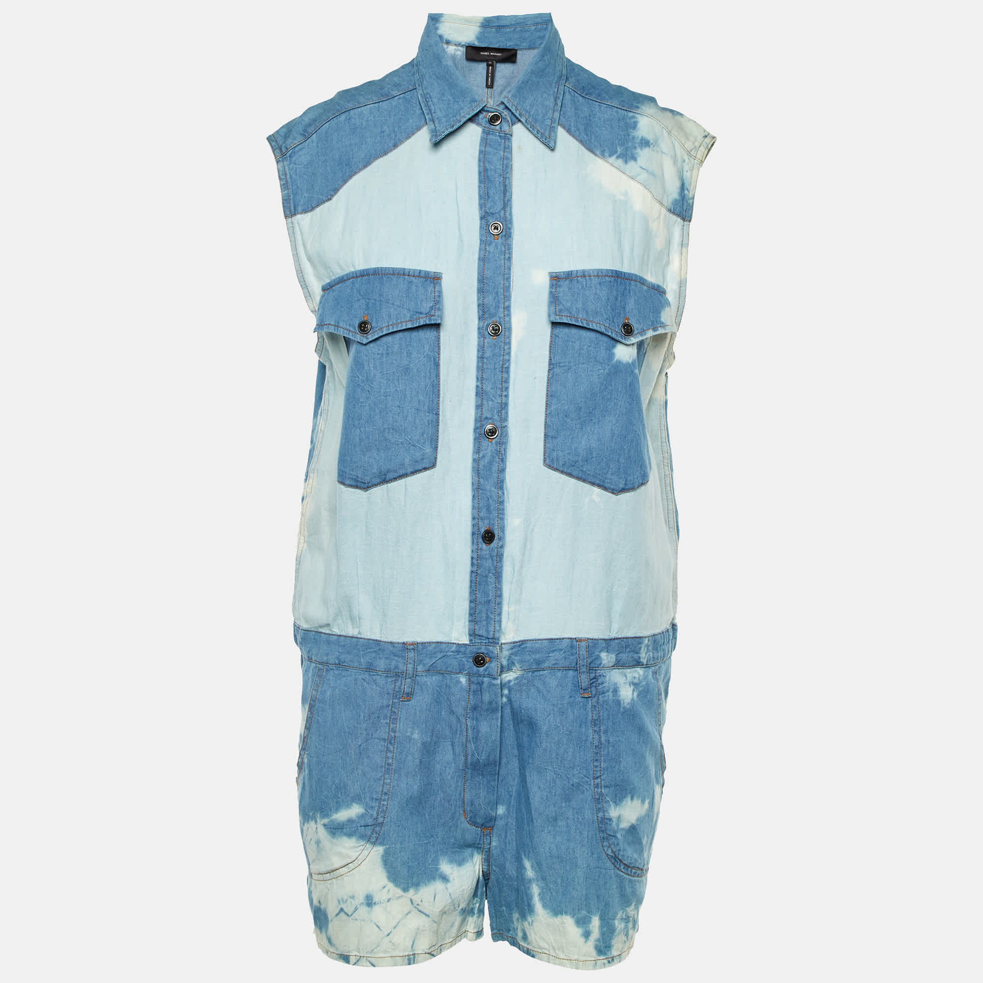 Blue Faded Blue Sleeveless Playsuit
