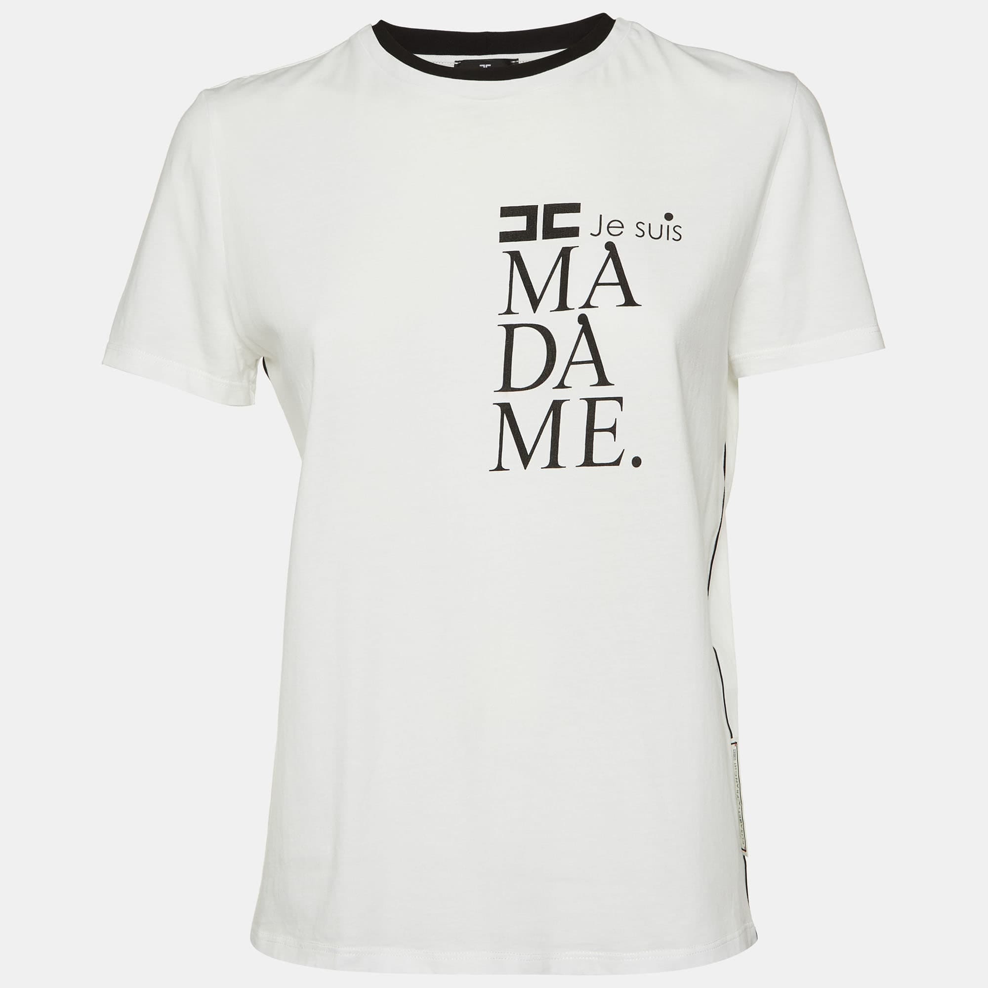 White Printed Cotton Crew Neck T - Shirt