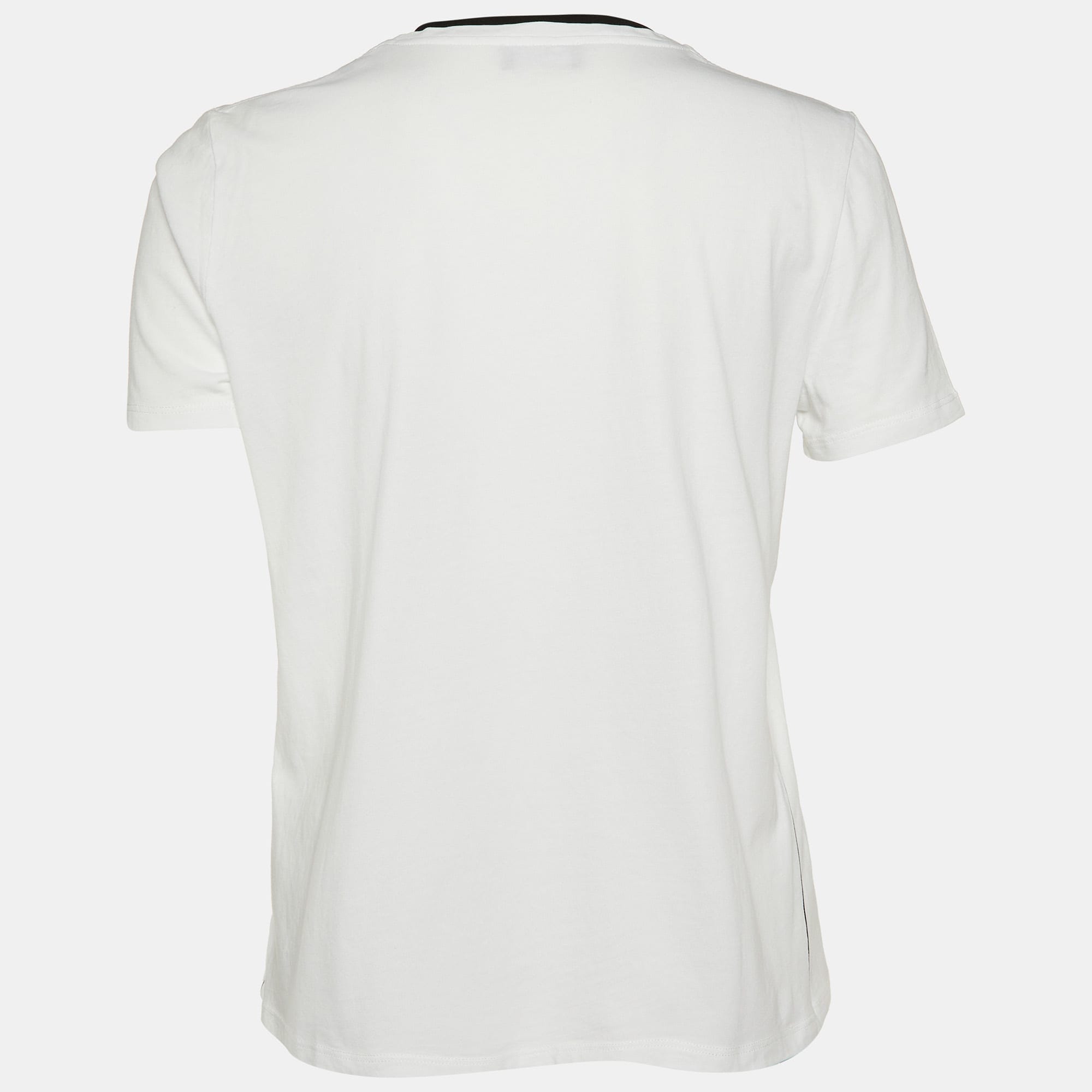 White Printed Cotton Crew Neck T - Shirt