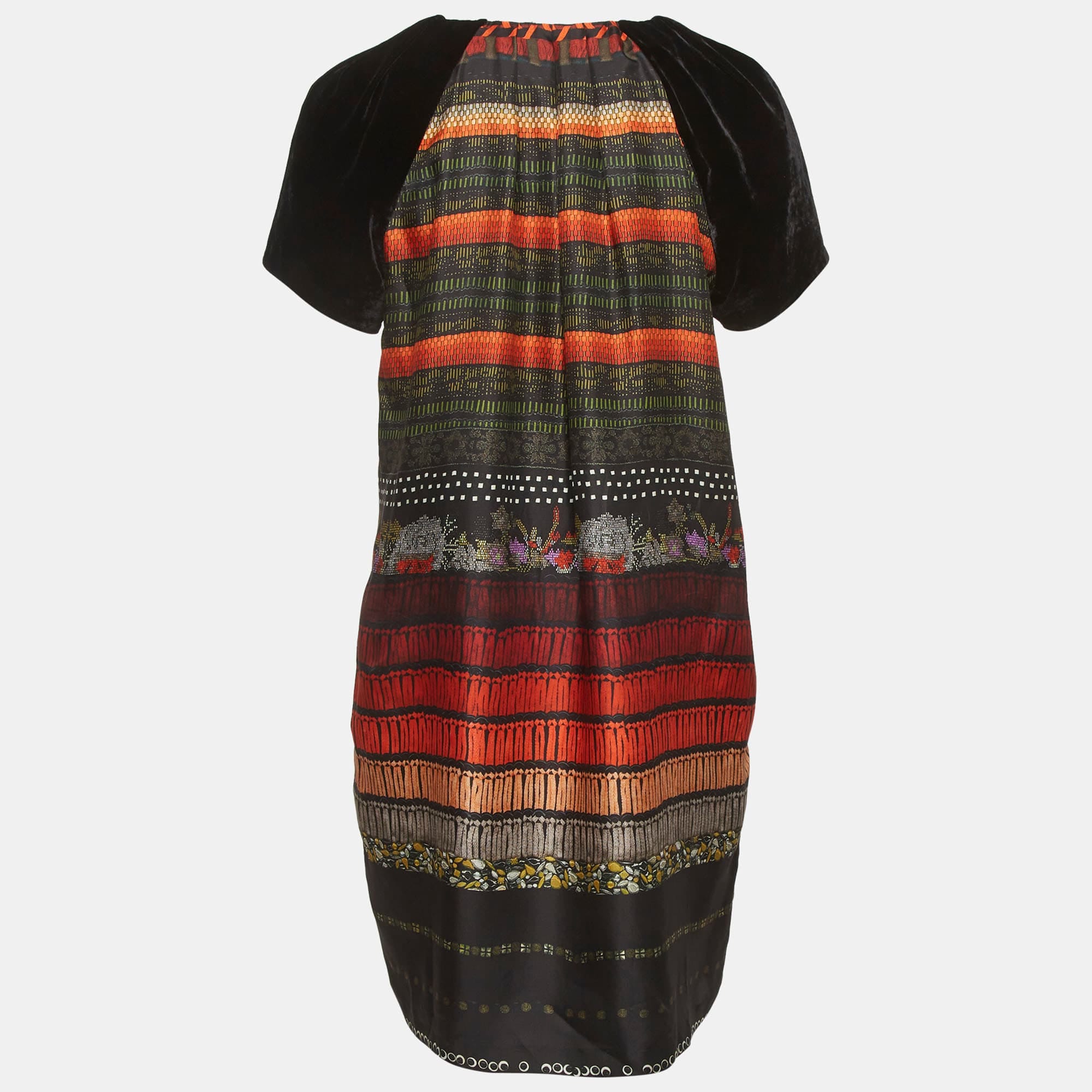 Velvet Etro Black Abstract Print Silk Blend And Velvet Mini Dress