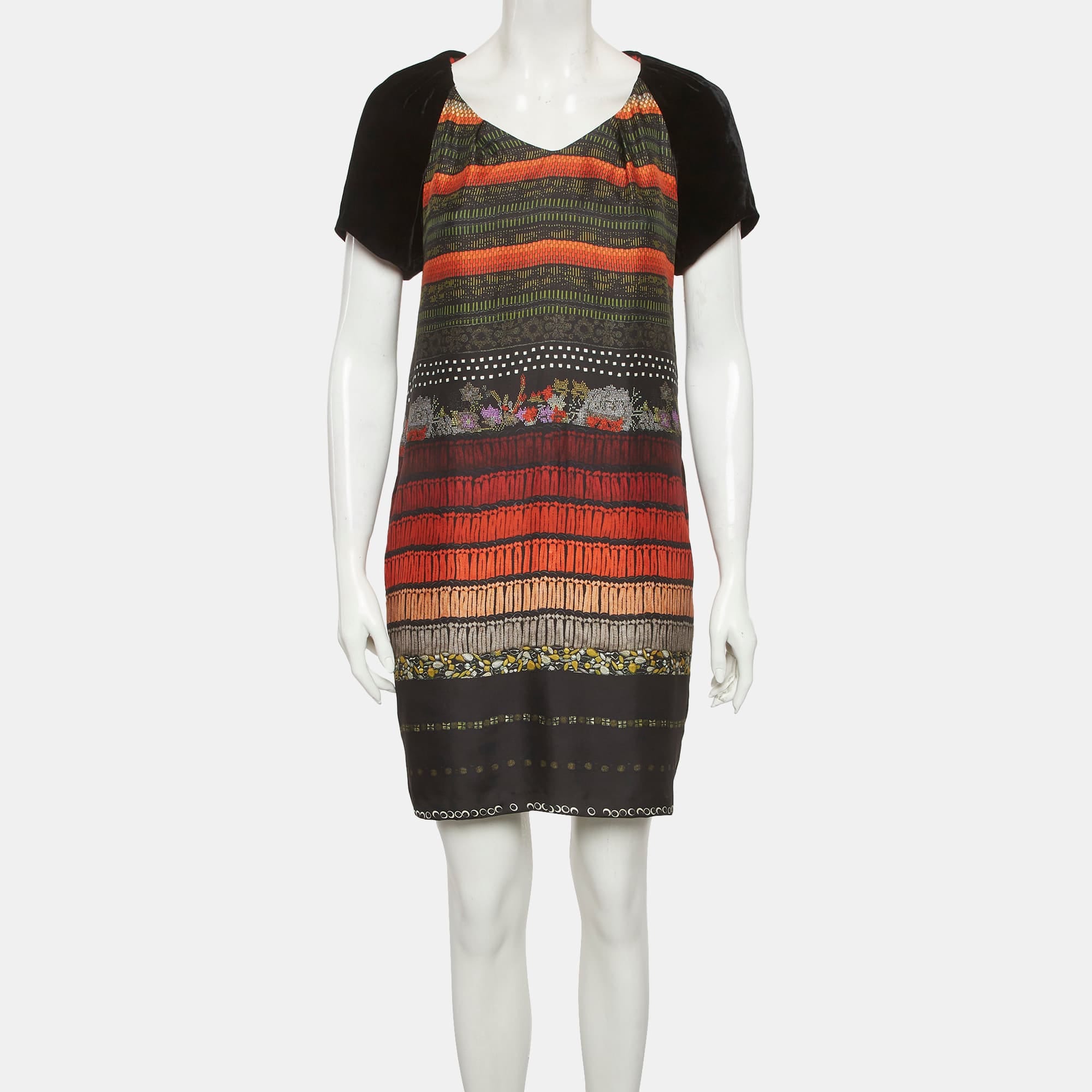 Velvet Etro Black Abstract Print Silk Blend And Velvet Mini Dress