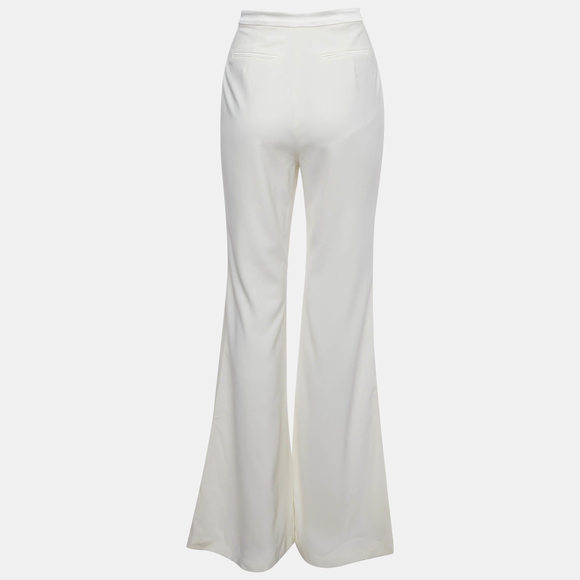 Nadine Merabi White Sateen High Rise Trousers