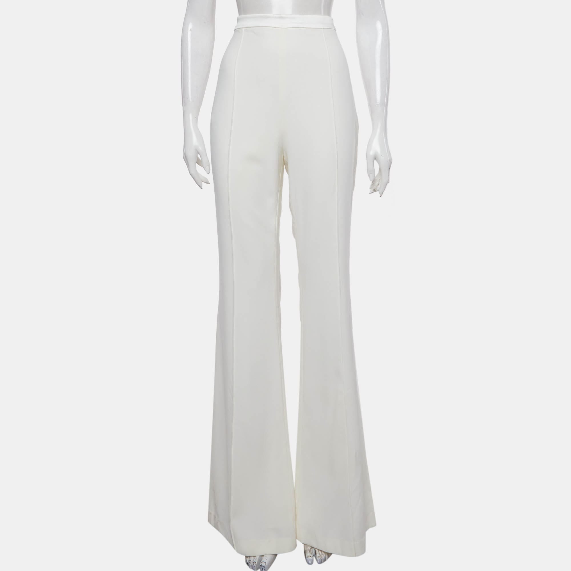 Nadine Merabi White Sateen High Rise Trousers
