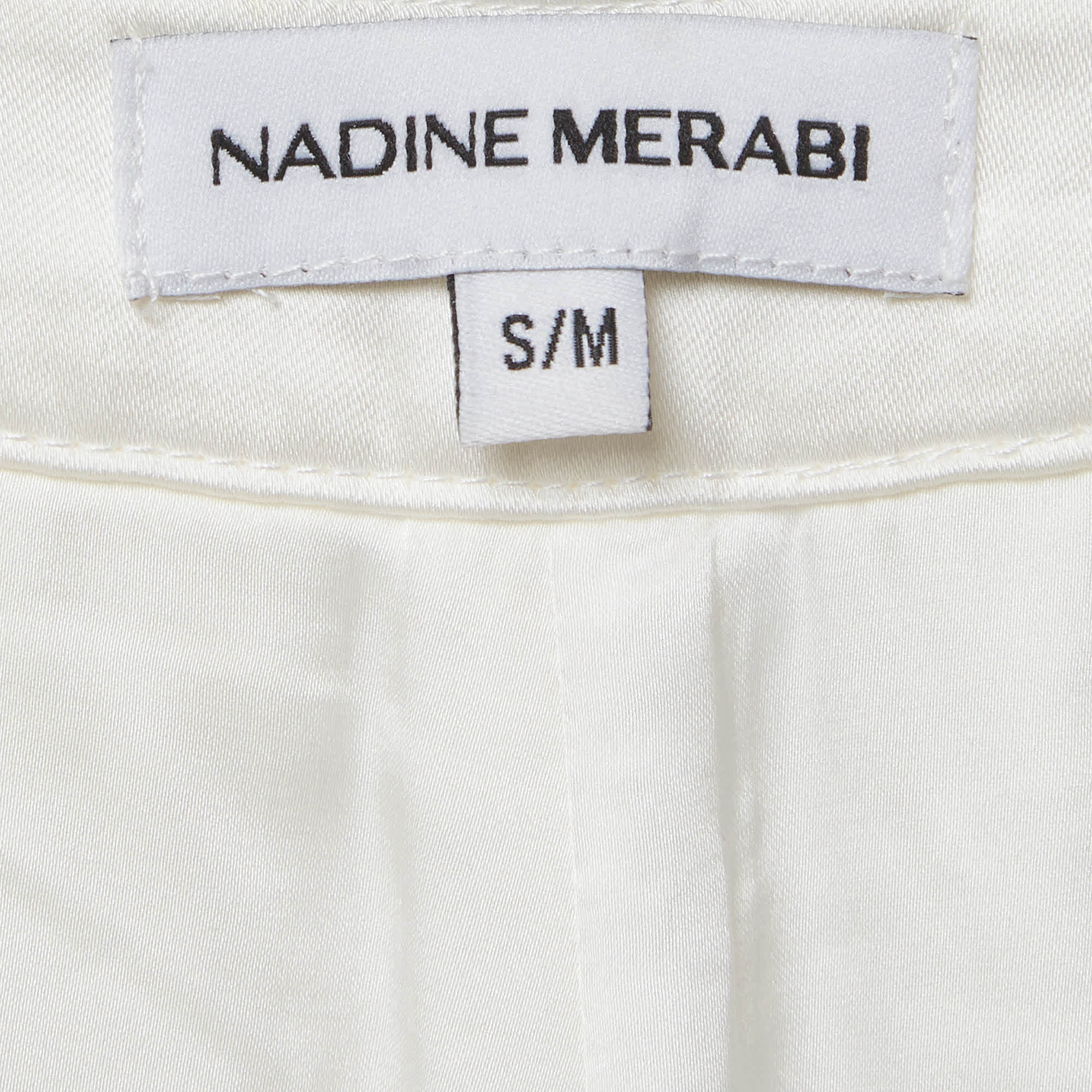 Nadine Merabi White Sateen High Rise Trousers