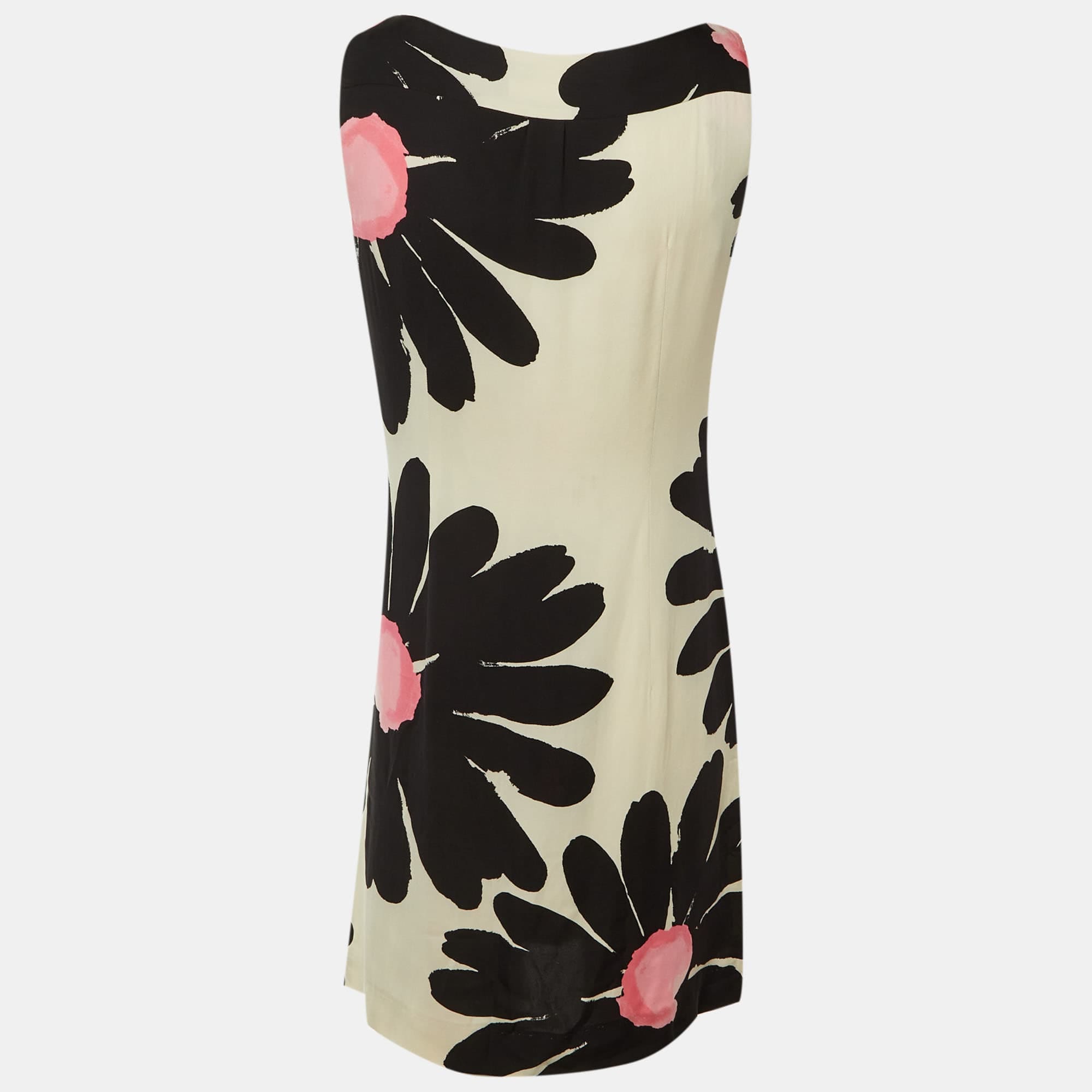 Moschino Cheap & Chic Black & Beige Floral Printed Silk Shift Dress
