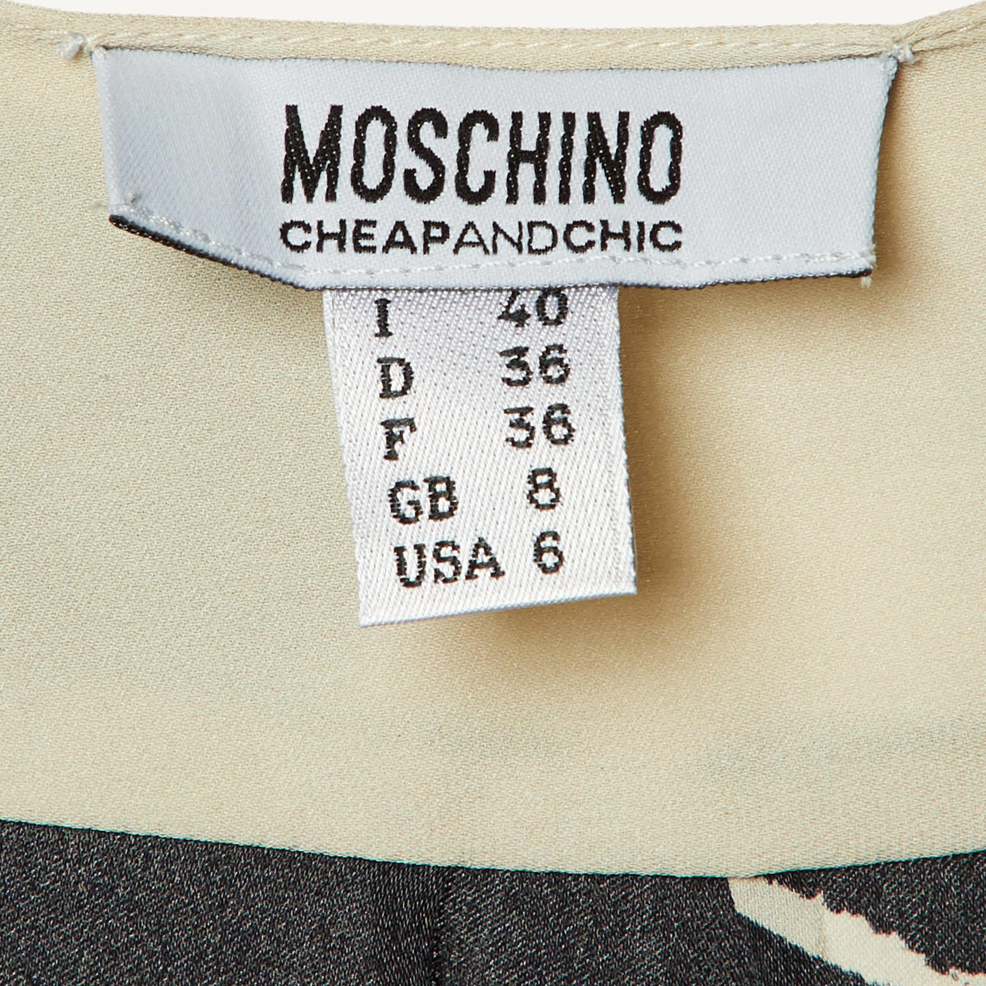 Moschino Cheap & Chic Black & Beige Floral Printed Silk Shift Dress