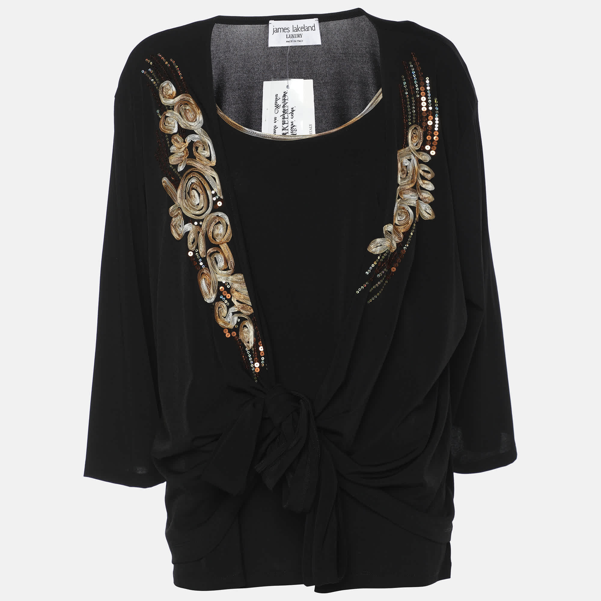 LUXURY James Lakeland Luxury Black Stretch Crepe Sequin Embellished Cardigan Set