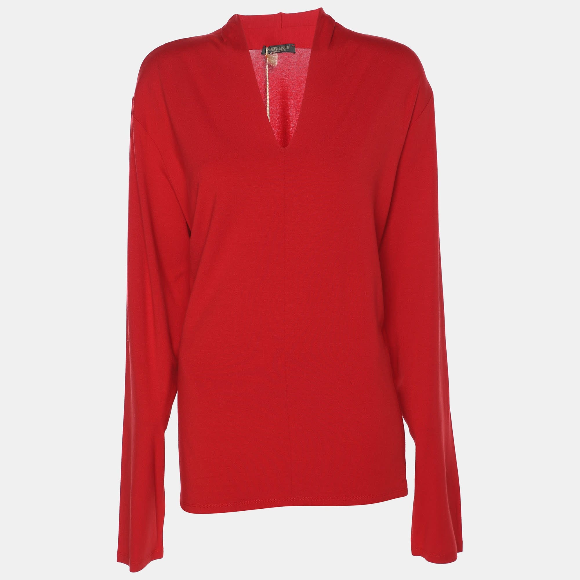 Marina Rinaldi Red Jersey V Neck Top
