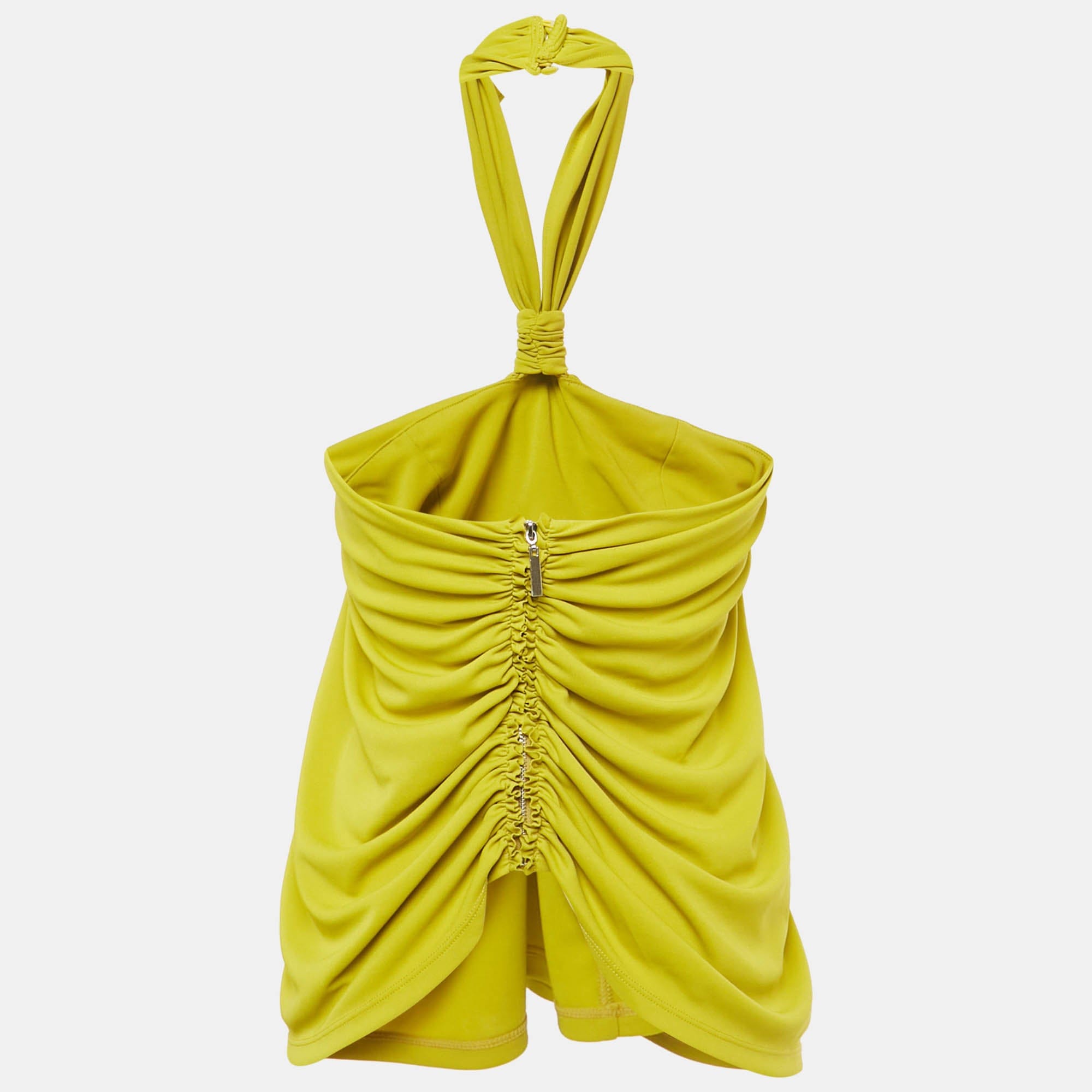 Ronny Kobo Olive Green Jersey Halterneck Ruched Top