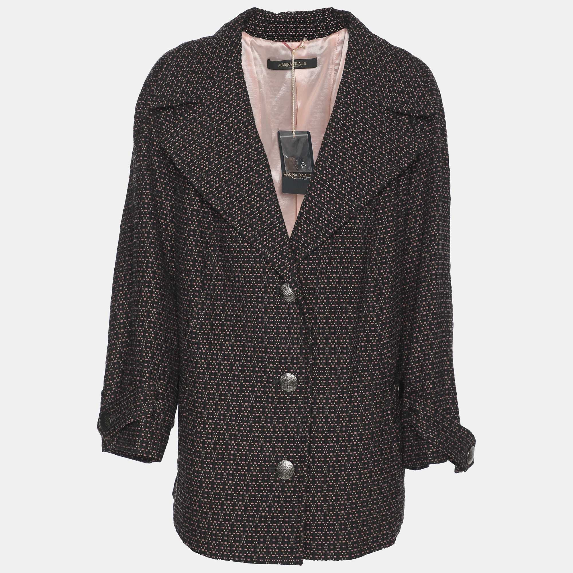 Marina Rinaldi Black/pink Patterned Jacquard Knit Single Breasted Blazer