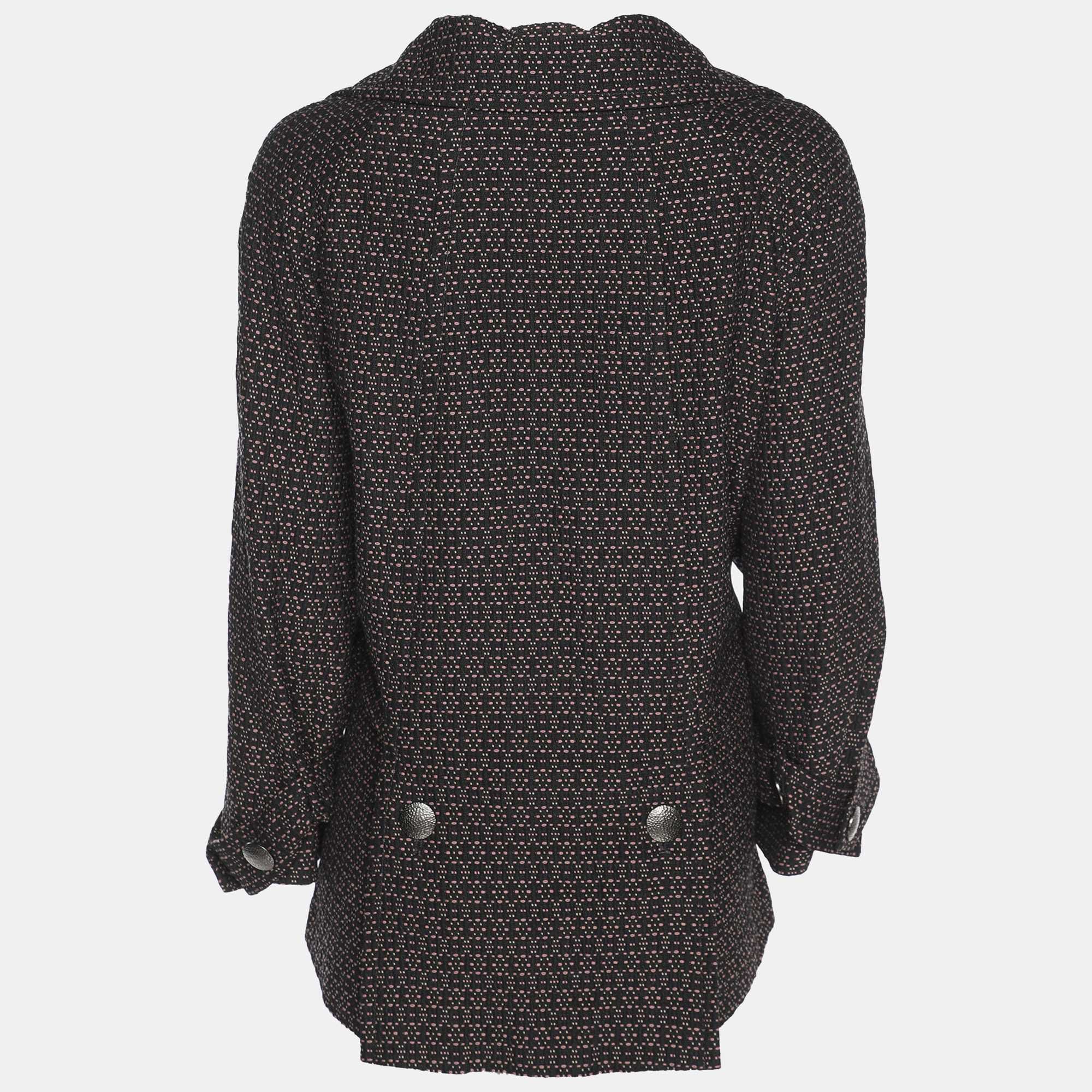 Marina Rinaldi Black/pink Patterned Jacquard Knit Single Breasted Blazer