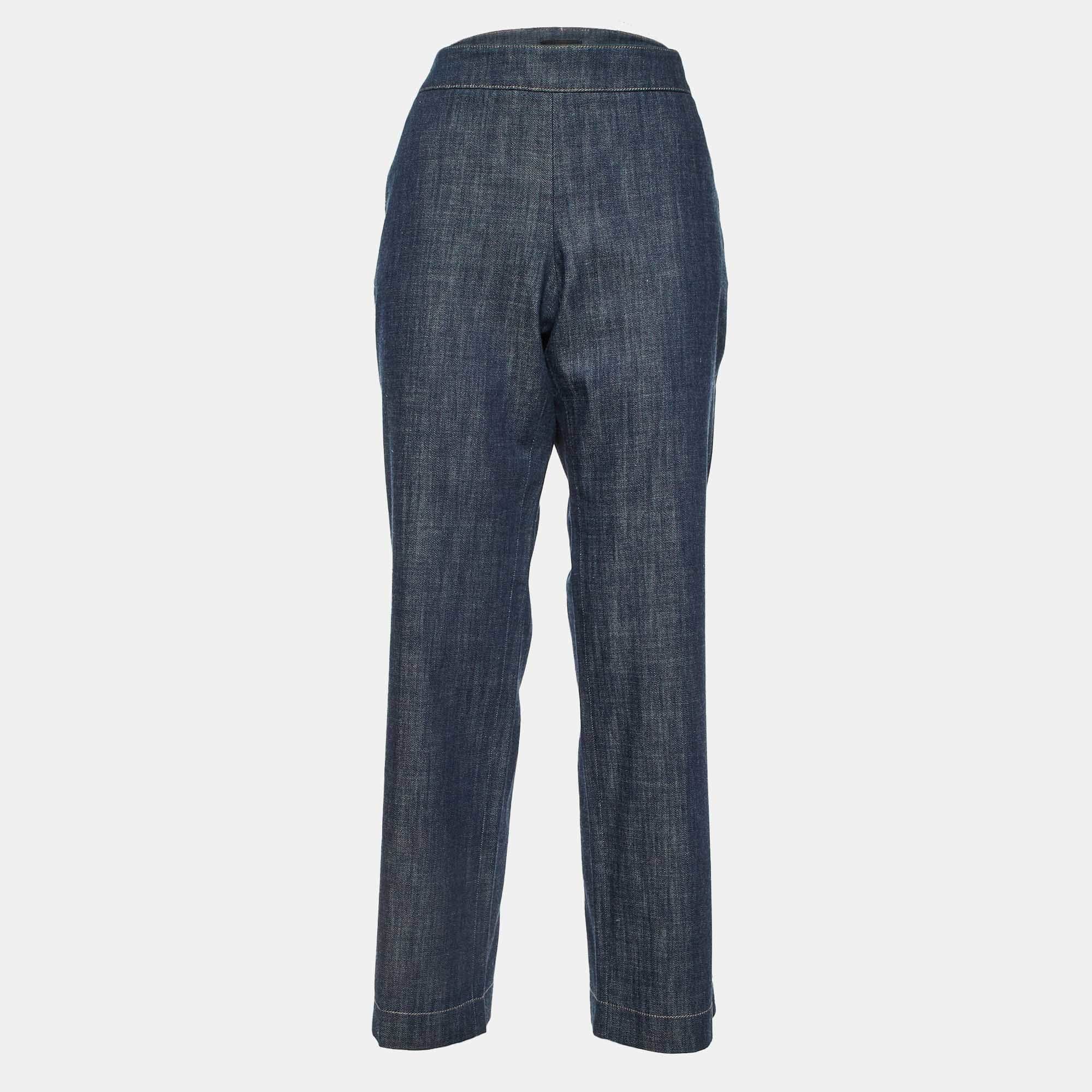Blue Dark Blue Denim Straight Fit Jeans L/waist 34"