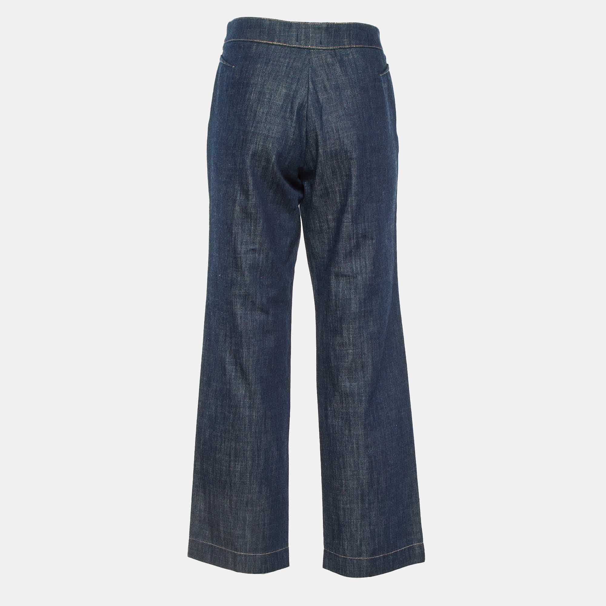 Blue Dark Blue Denim Straight Fit Jeans L/waist 34"