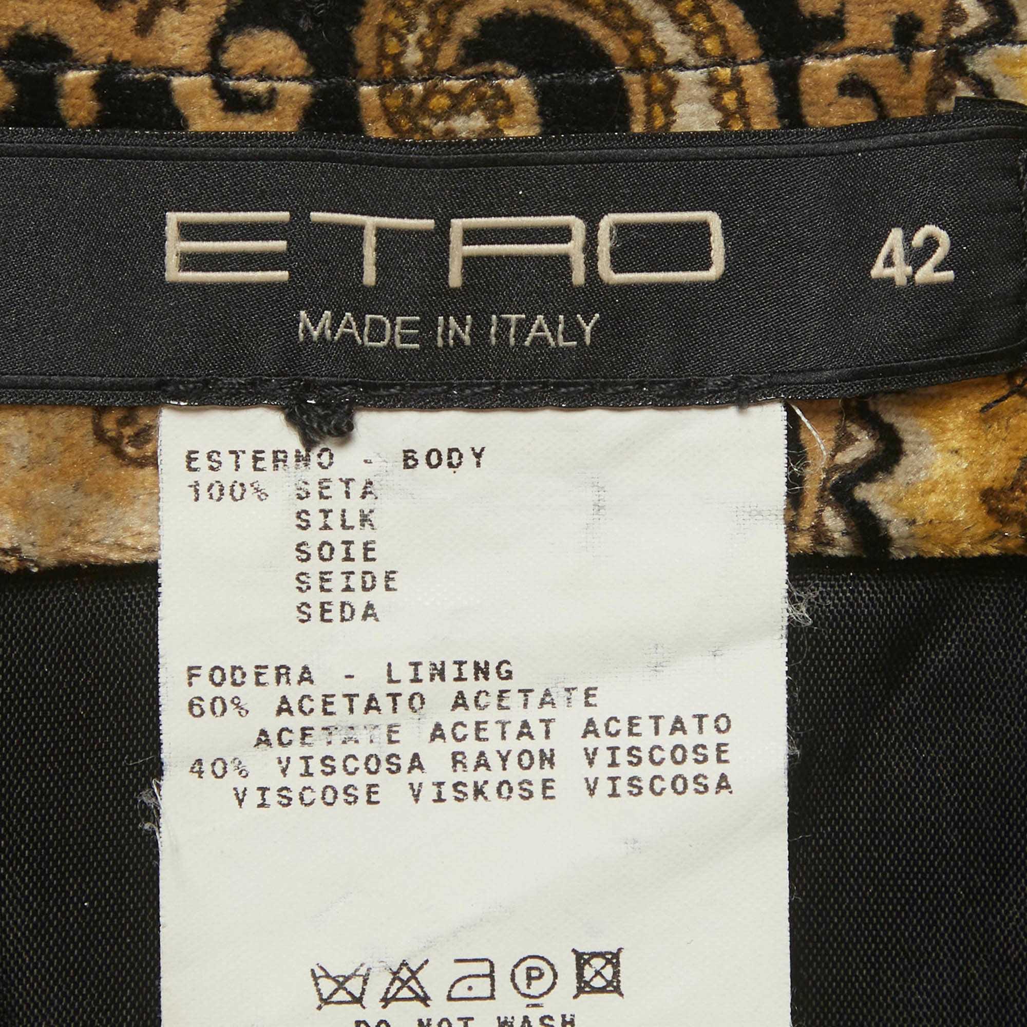 Velvet Etro Black/gold Paisley Print Velvet Mini Skirt