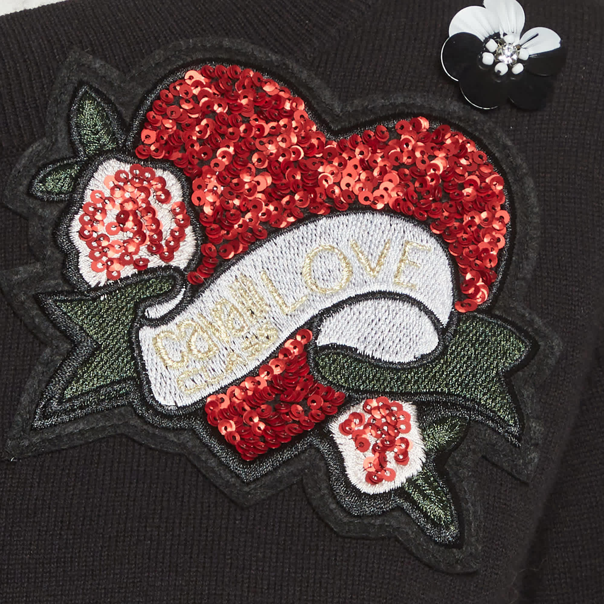 Cavalli Class Black Cotton Knit Embroidered Patch Detail Jumper