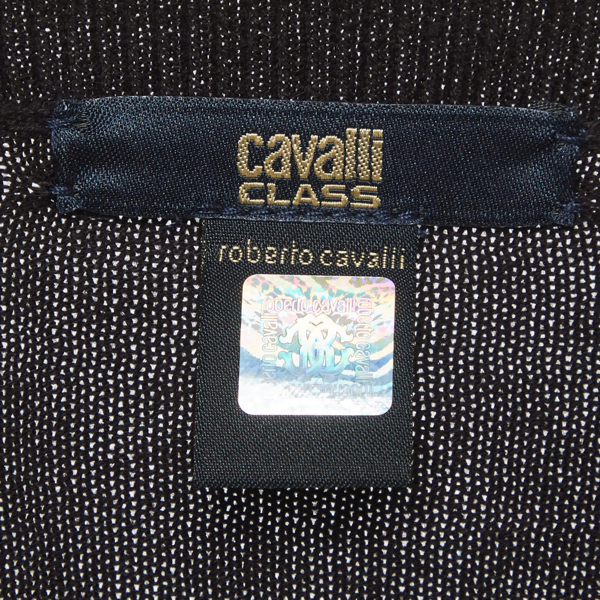 Cavalli Class Black Cotton Knit Embroidered Patch Detail Jumper