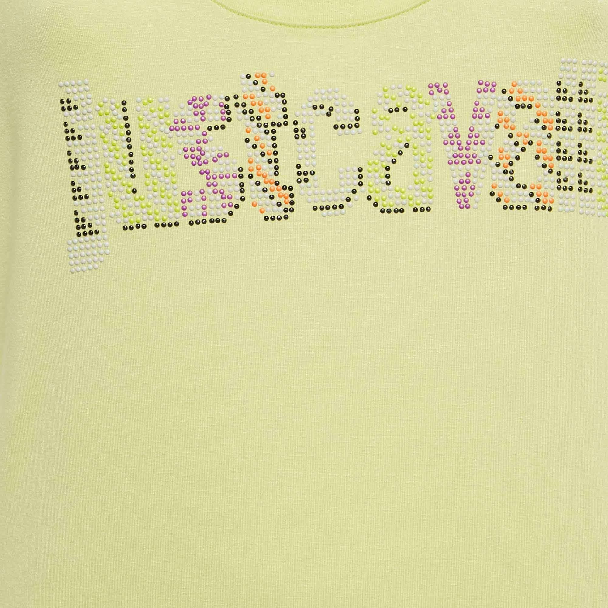 Lime Green Logo Embellished Jersey Round Neck T - Shirt Xl