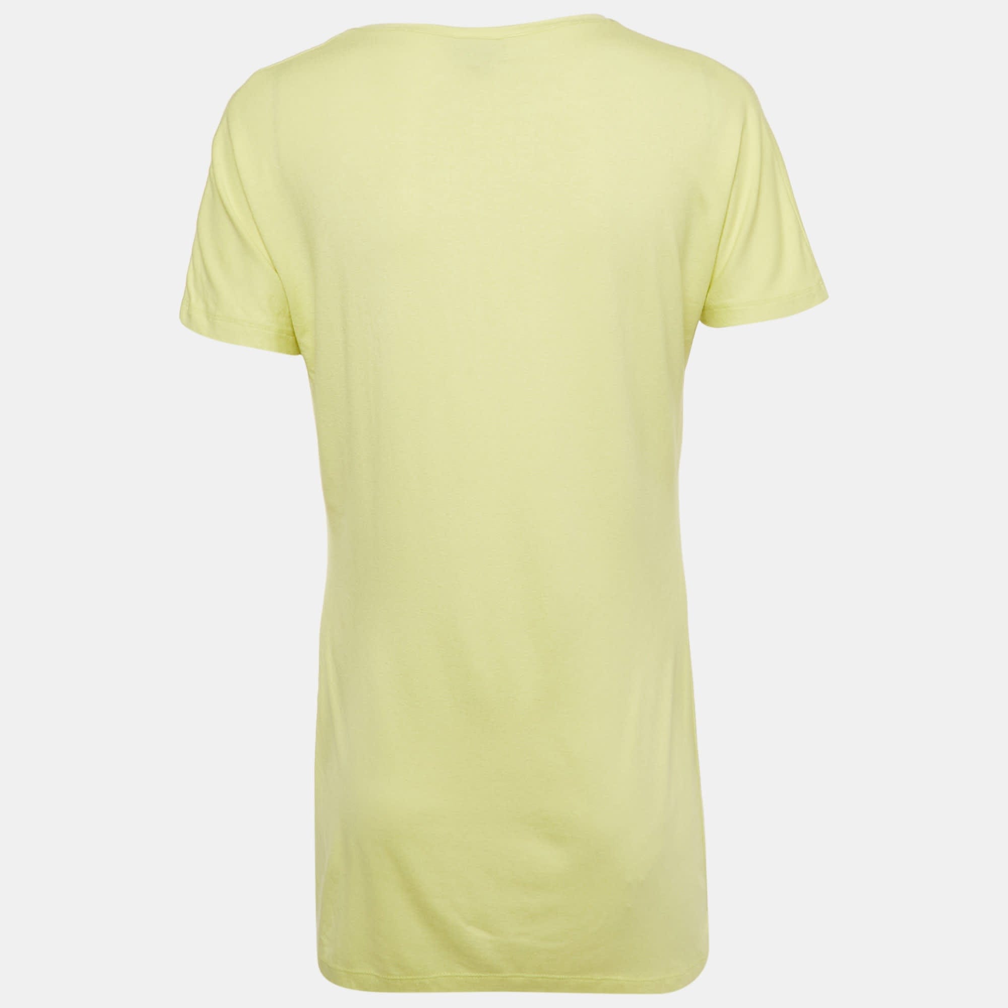 Lime Green Logo Embellished Jersey Round Neck T - Shirt Xl