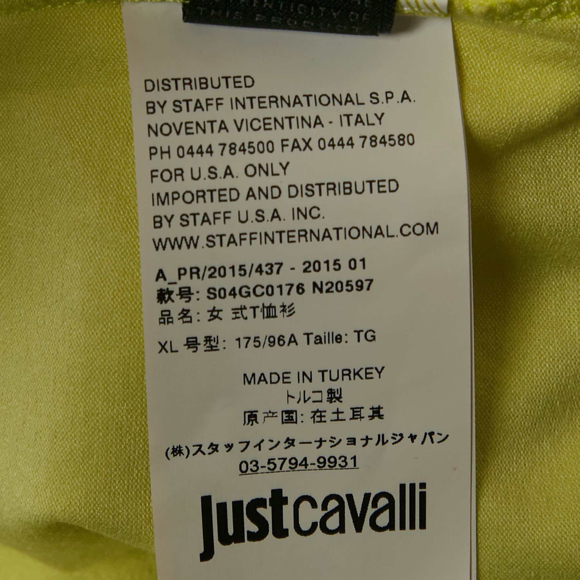 Lime Green Logo Embellished Jersey Round Neck T - Shirt Xl