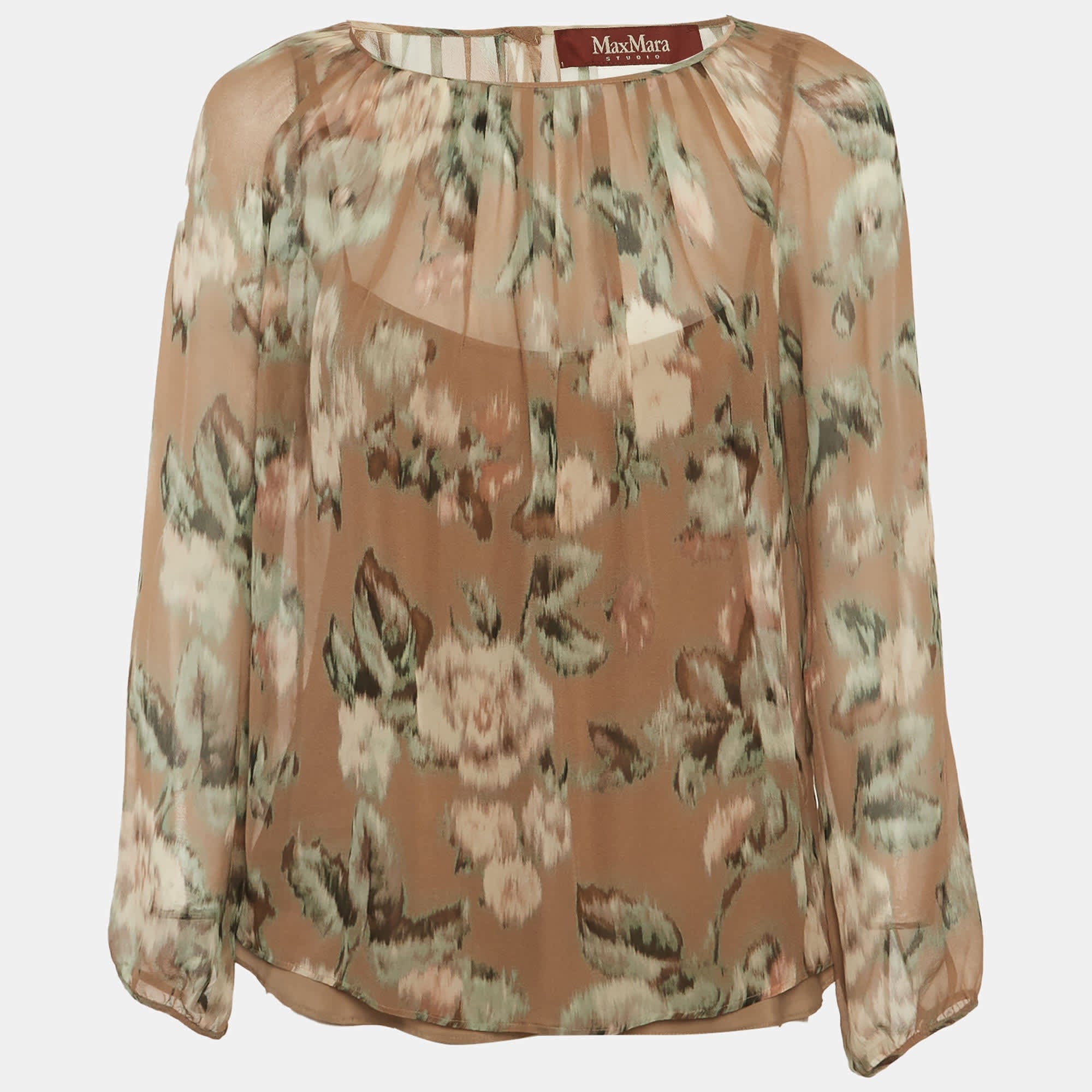 Max Mara Studio Multicolour Floral Print Chiffon Long Sleeve Blouse