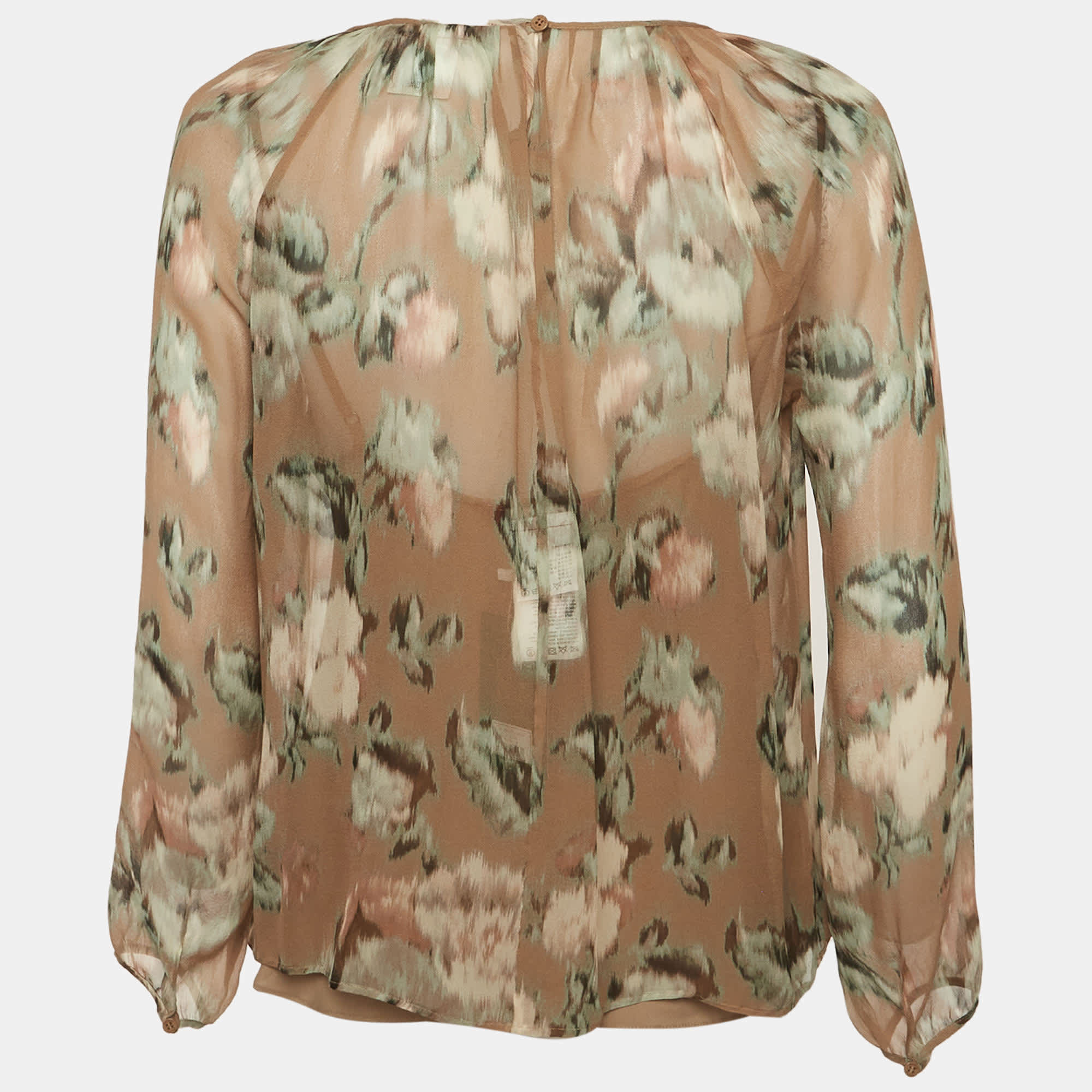 Max Mara Studio Multicolour Floral Print Chiffon Long Sleeve Blouse