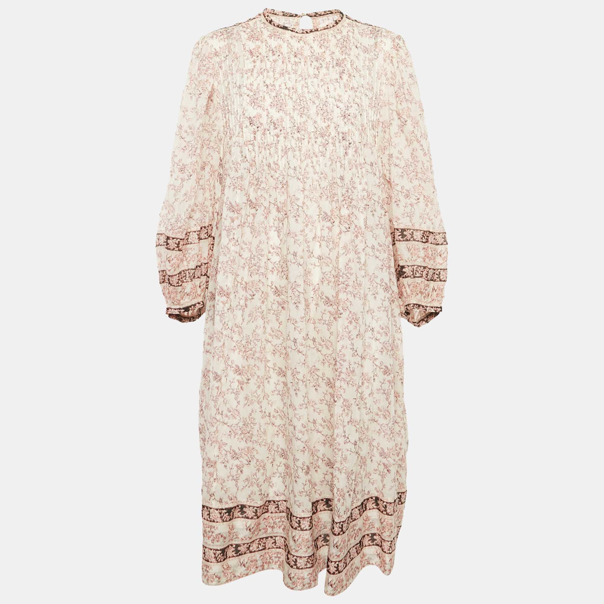 Etoile Pink Printed Cotton Pleated Midi Dress