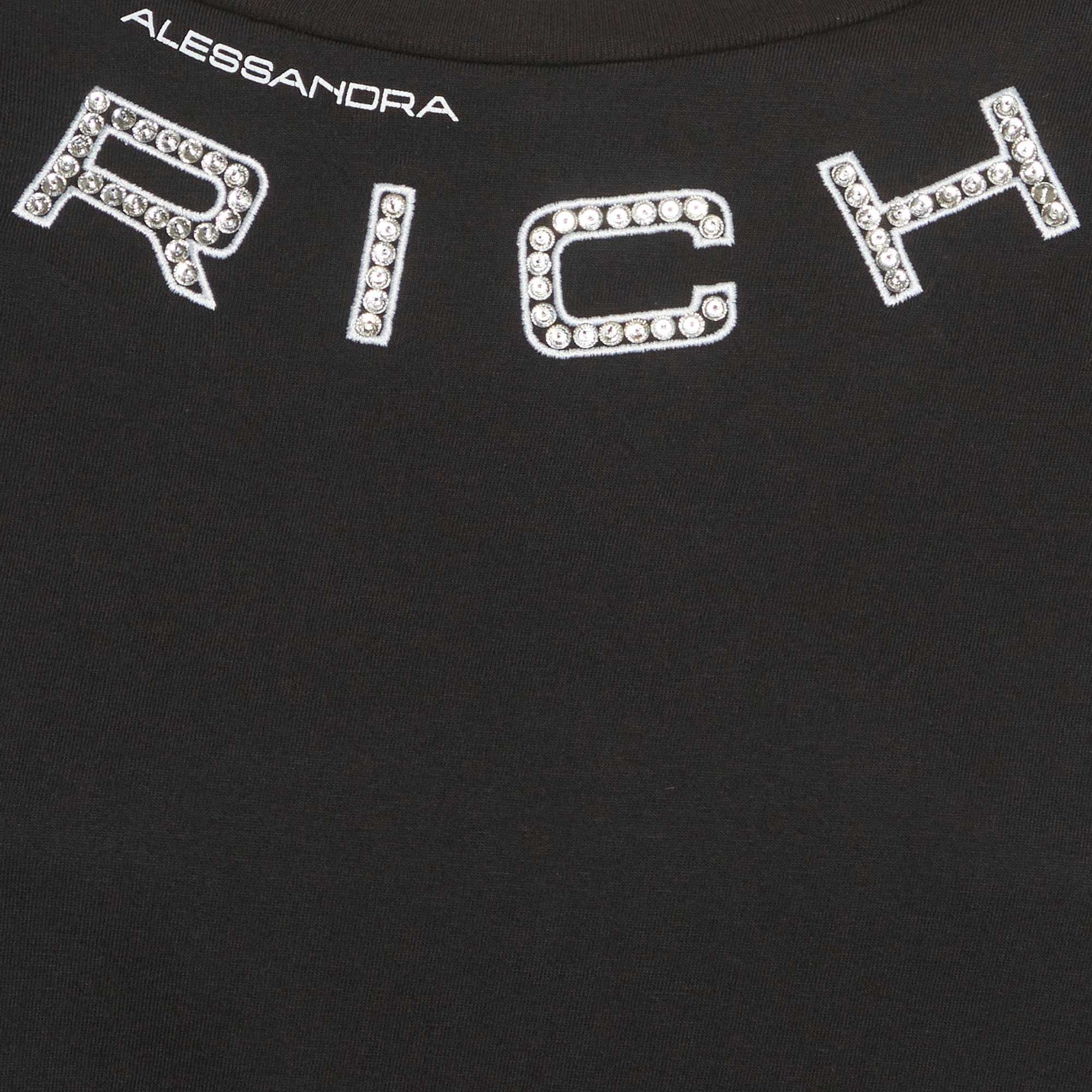 Alessandra Rich Black Cotton Logo Embellished Structured T - Shirt