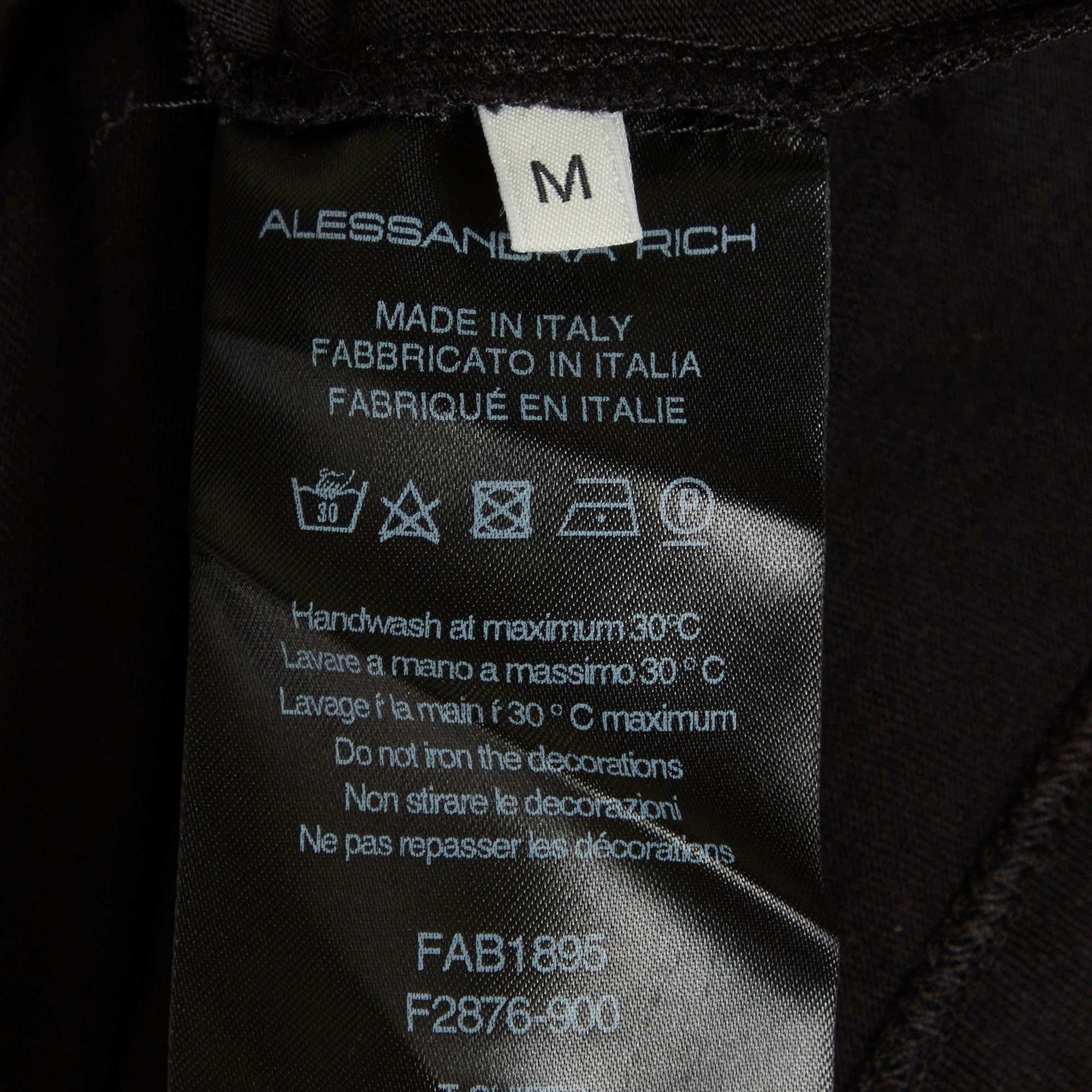 Alessandra Rich Black Cotton Logo Embellished Structured T - Shirt