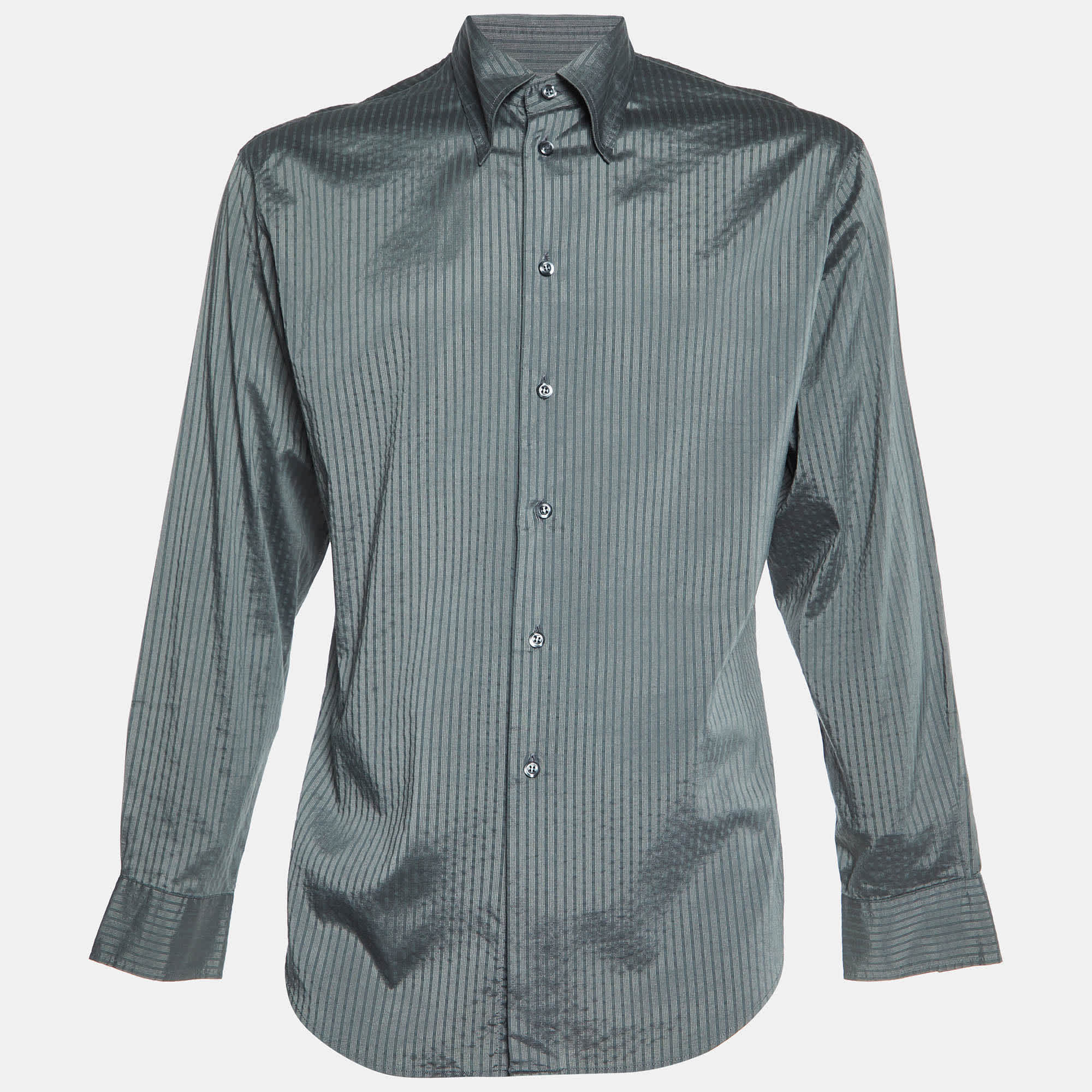 BLEND Grey Striped Cotton Blend Button Down Shirt