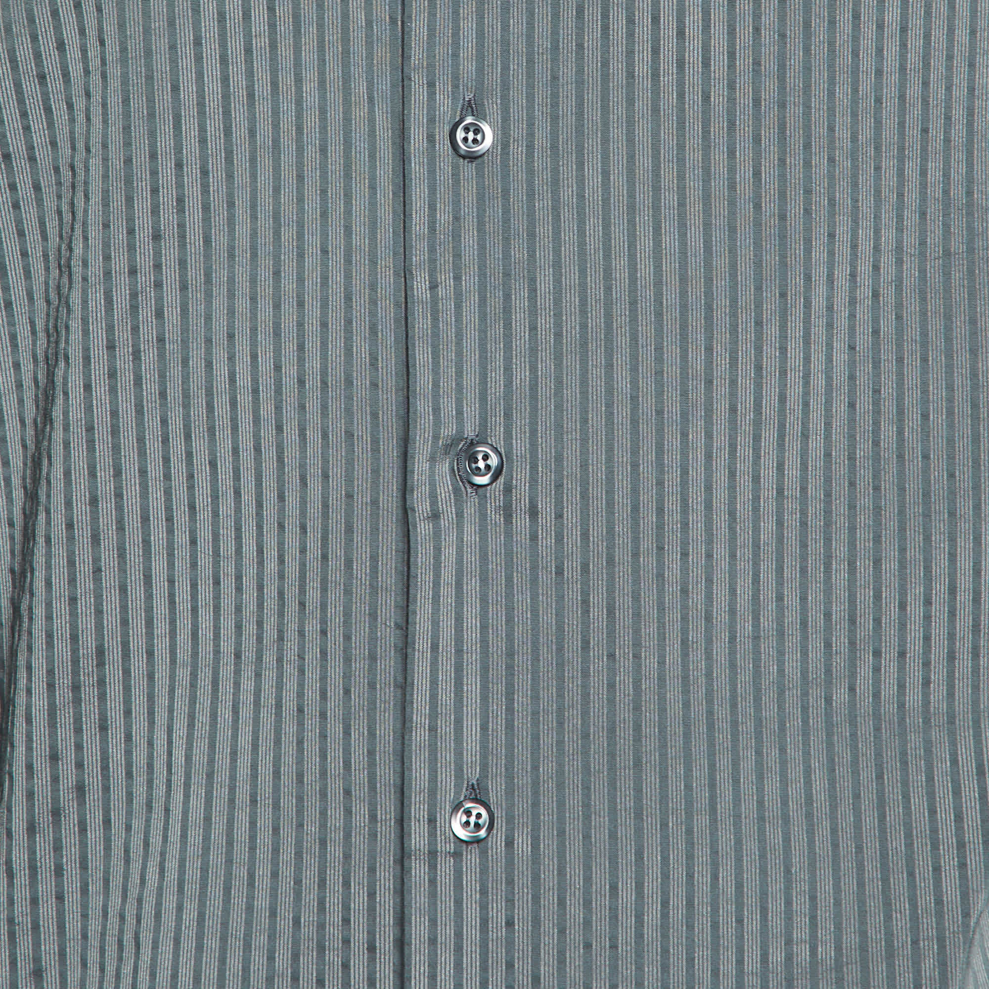 BLEND Grey Striped Cotton Blend Button Down Shirt