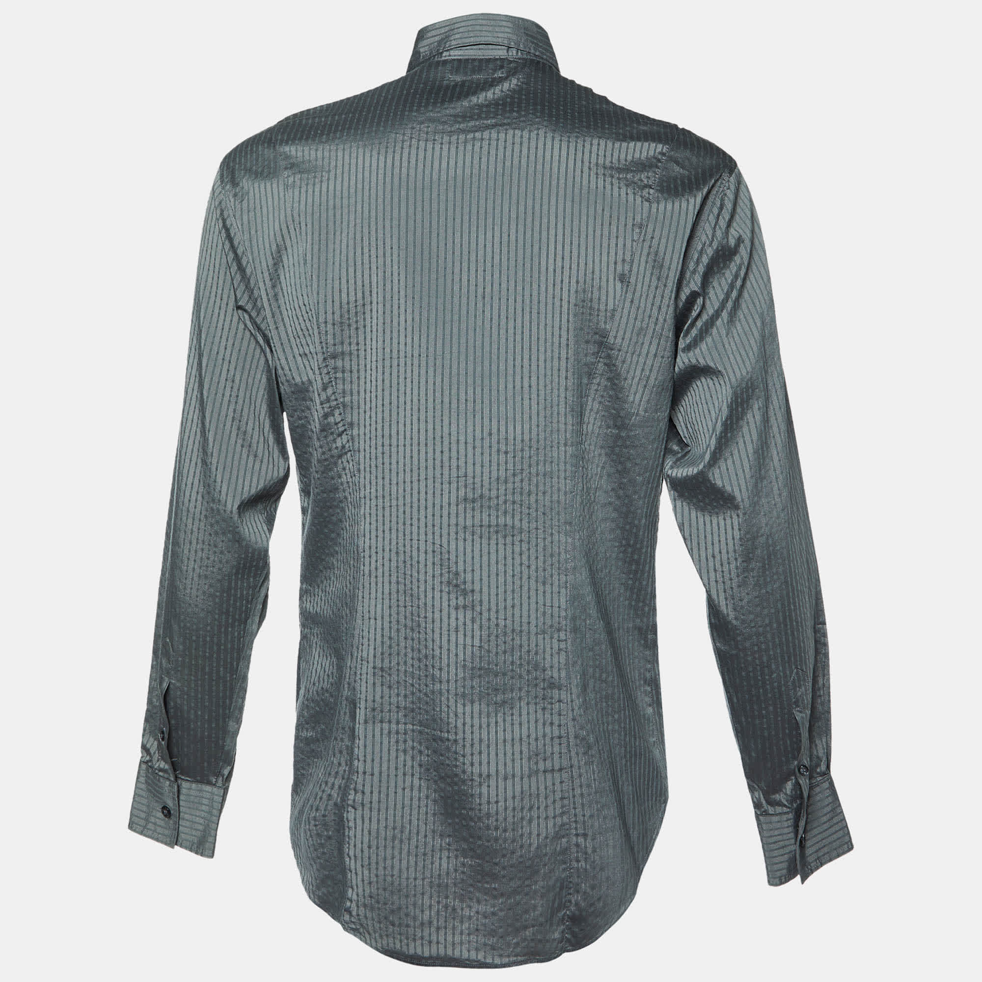 BLEND Grey Striped Cotton Blend Button Down Shirt