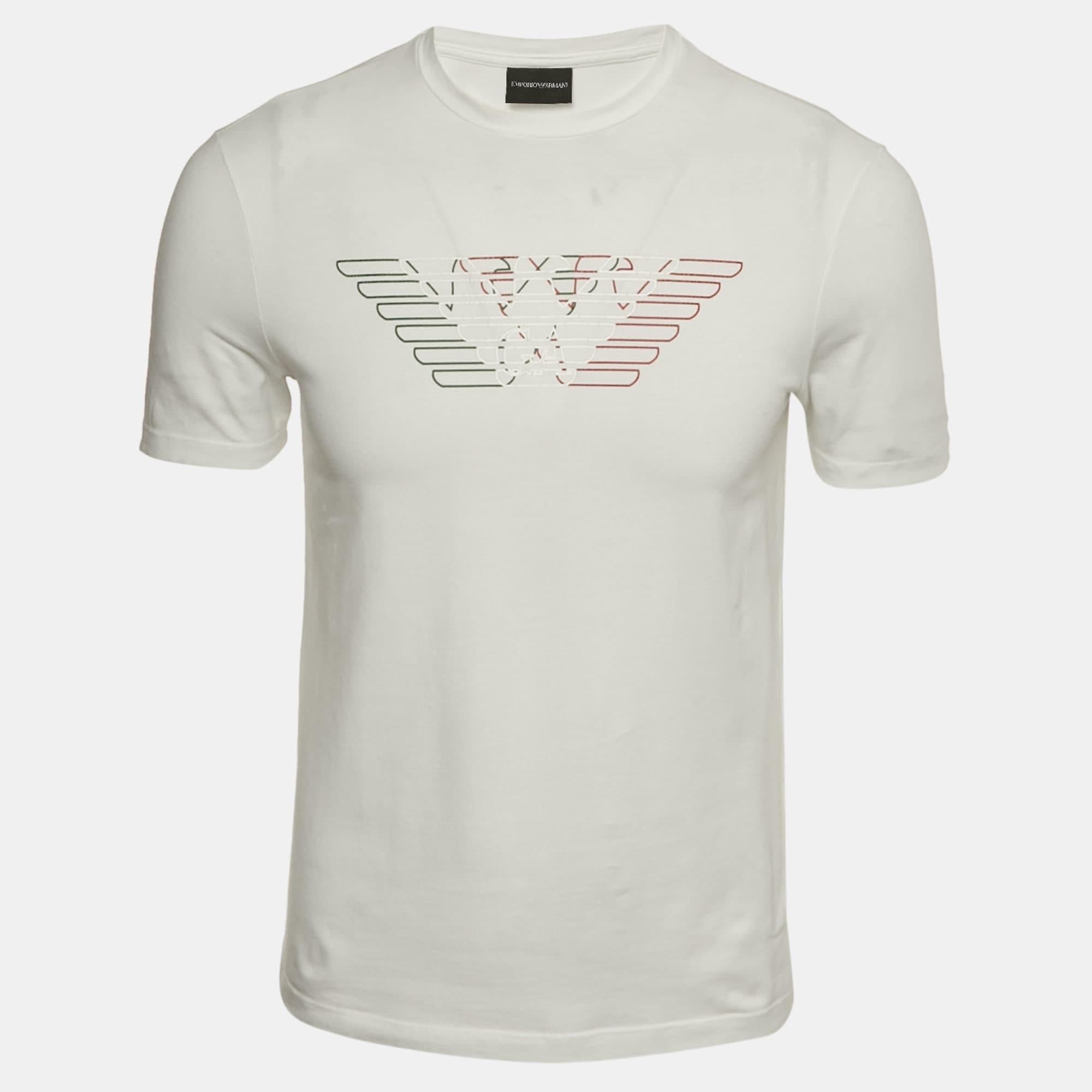 White Logo Print Cotton Crewneck T - Shirt