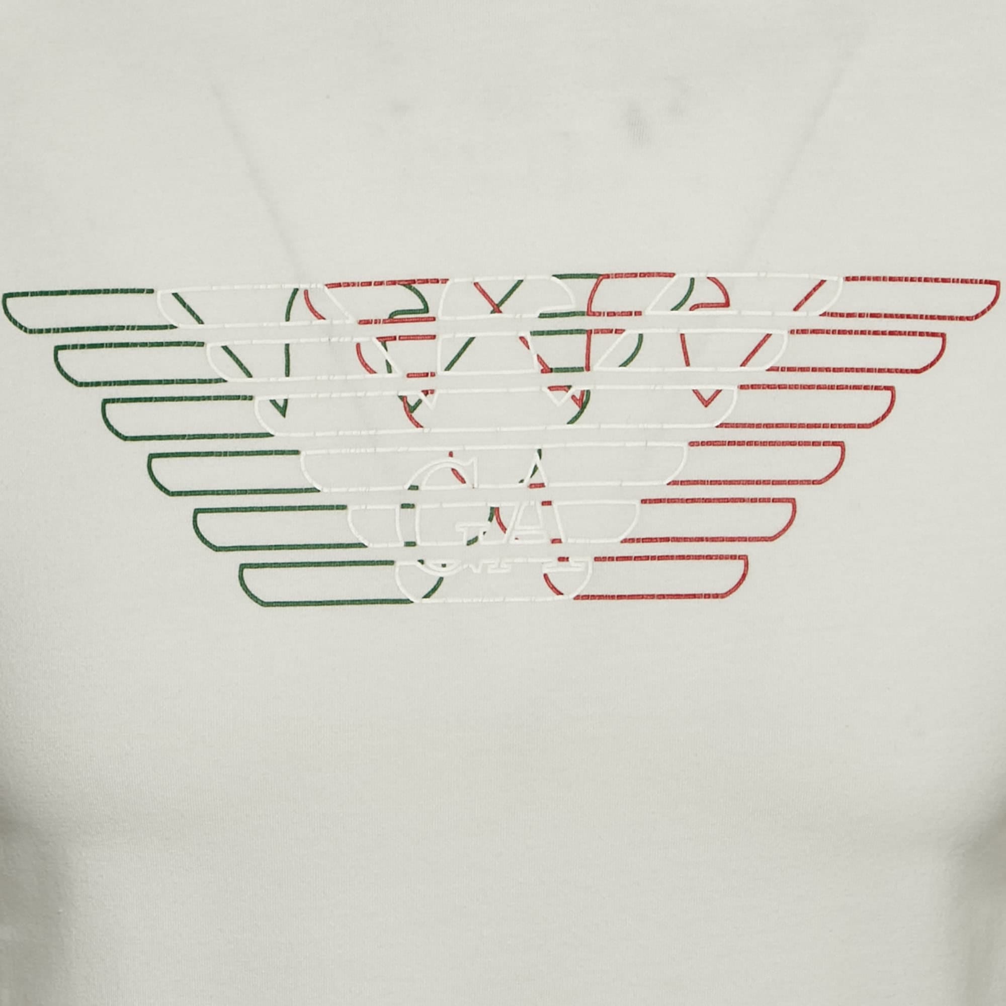 White Logo Print Cotton Crewneck T - Shirt