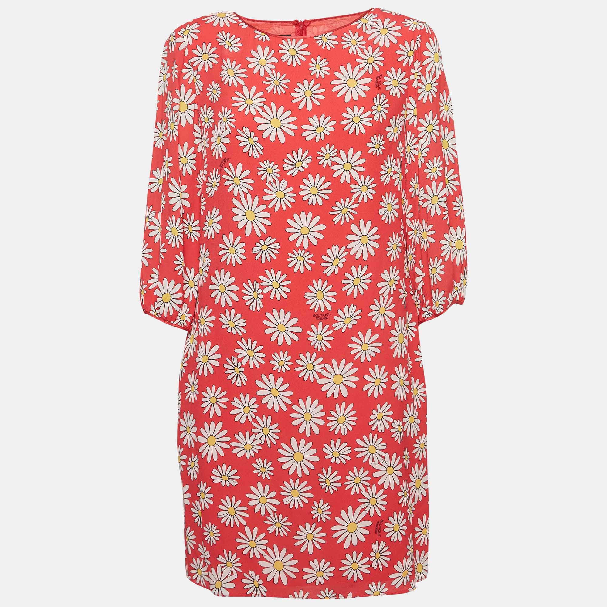 Boutique Moschino Pink Daisy Print Georgette Mini Dress