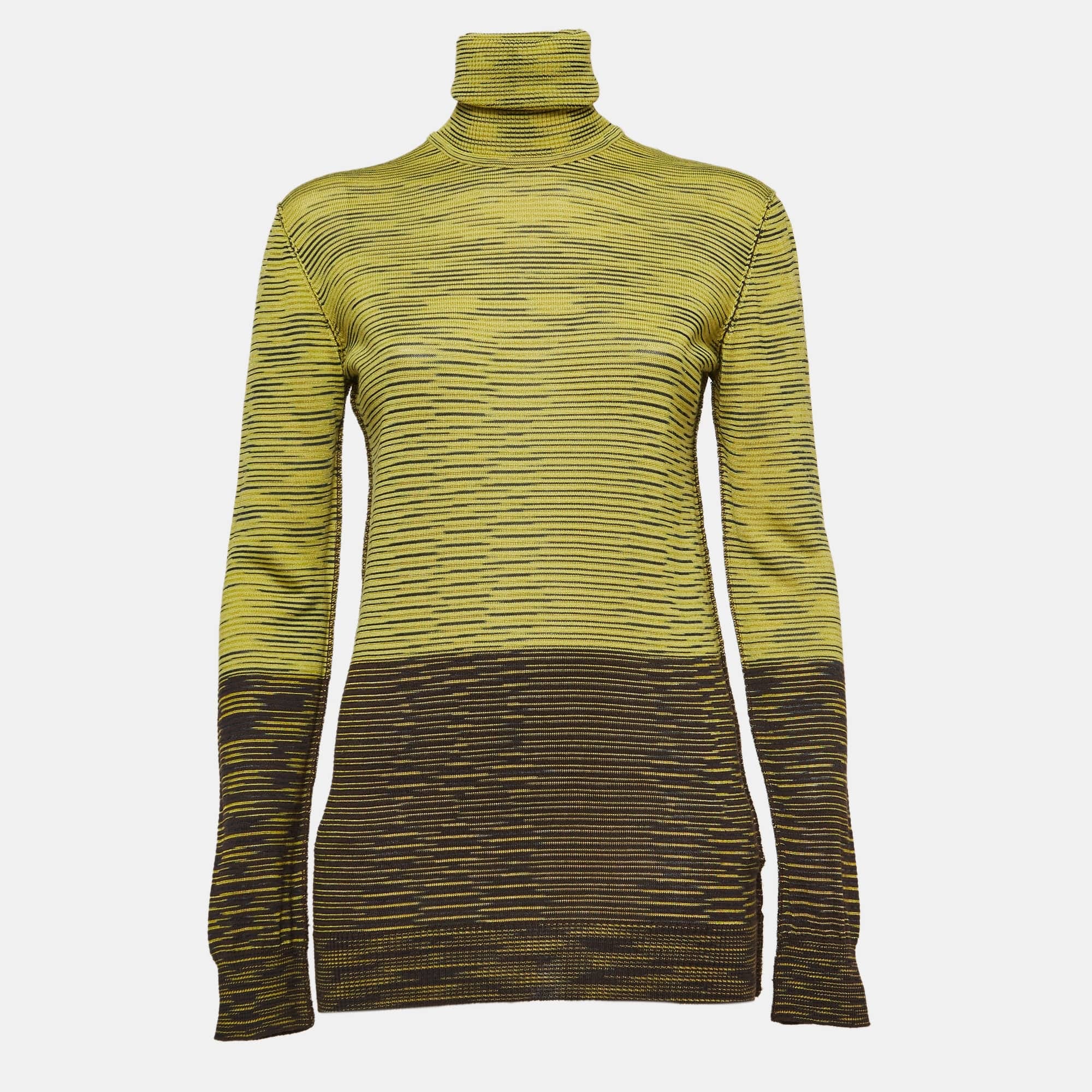M Missoni Yellow/brown Patterned Knit Turtle Neck Sweater
