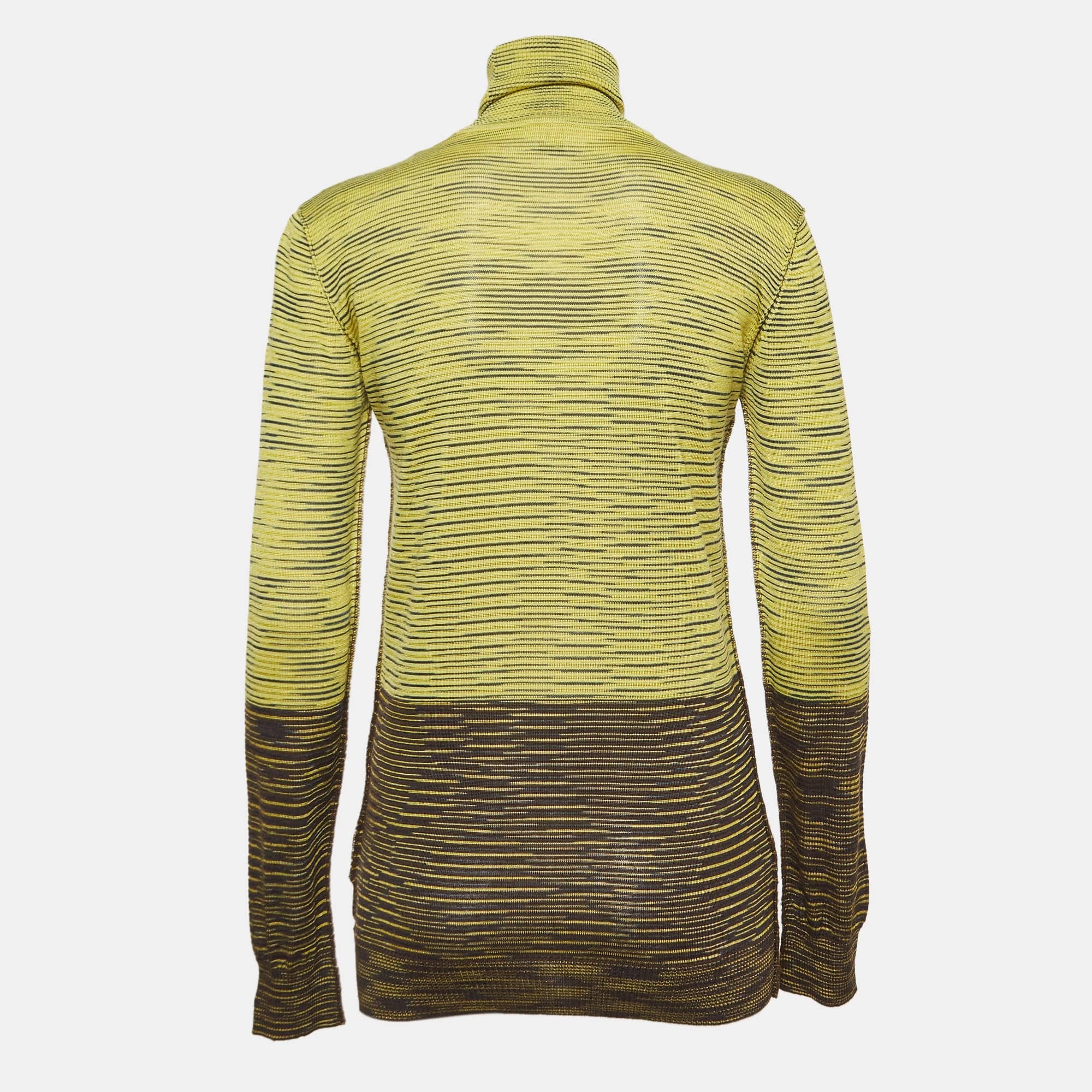 M Missoni Yellow/brown Patterned Knit Turtle Neck Sweater