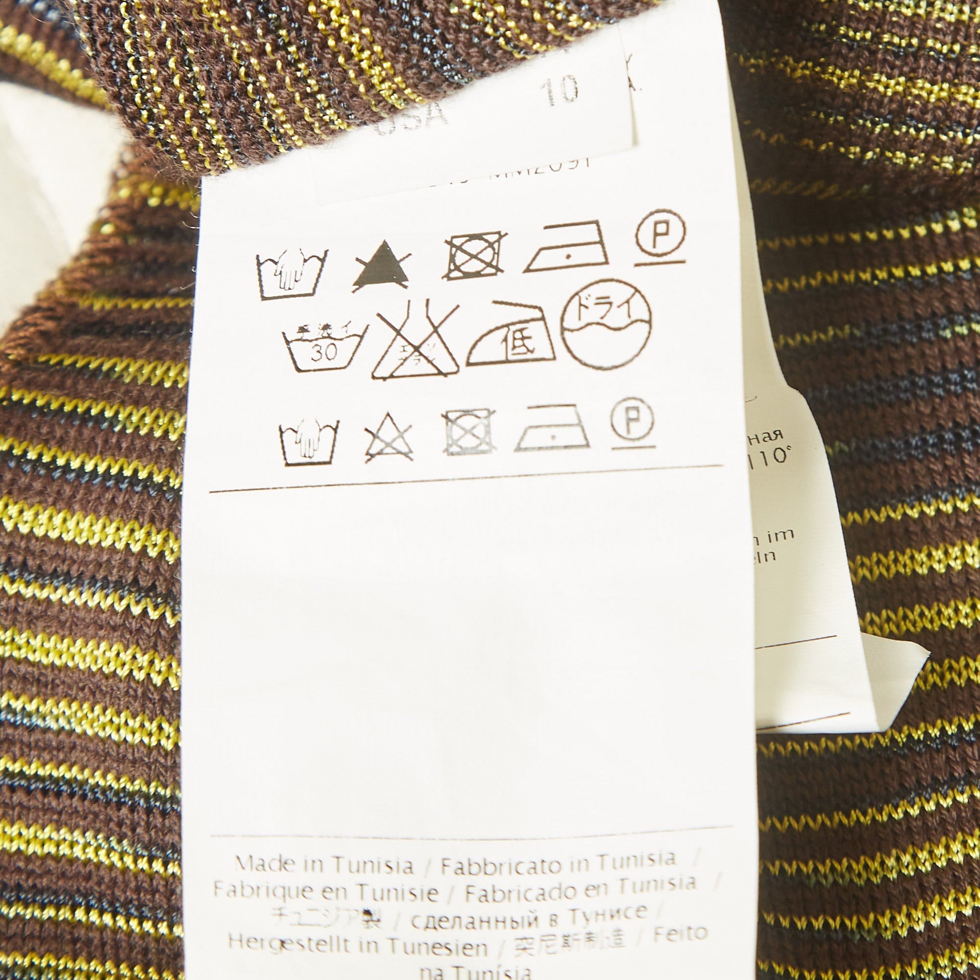 M Missoni Yellow/brown Patterned Knit Turtle Neck Sweater