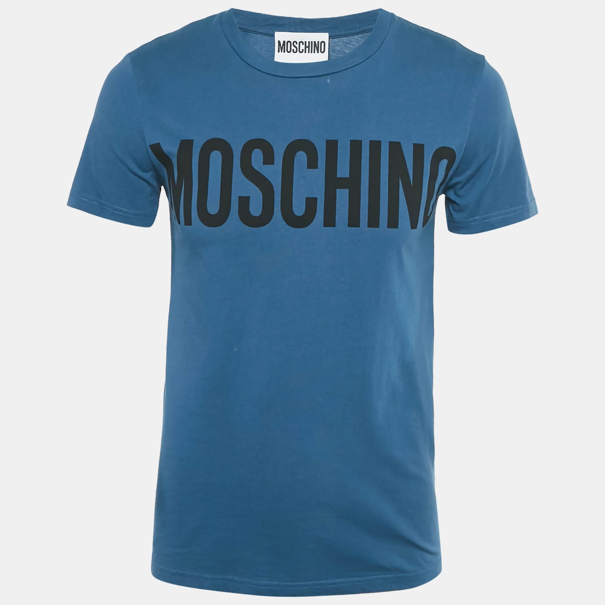 Couture Blue Logo Print Cotton Crew Neck T - Shirt Xs