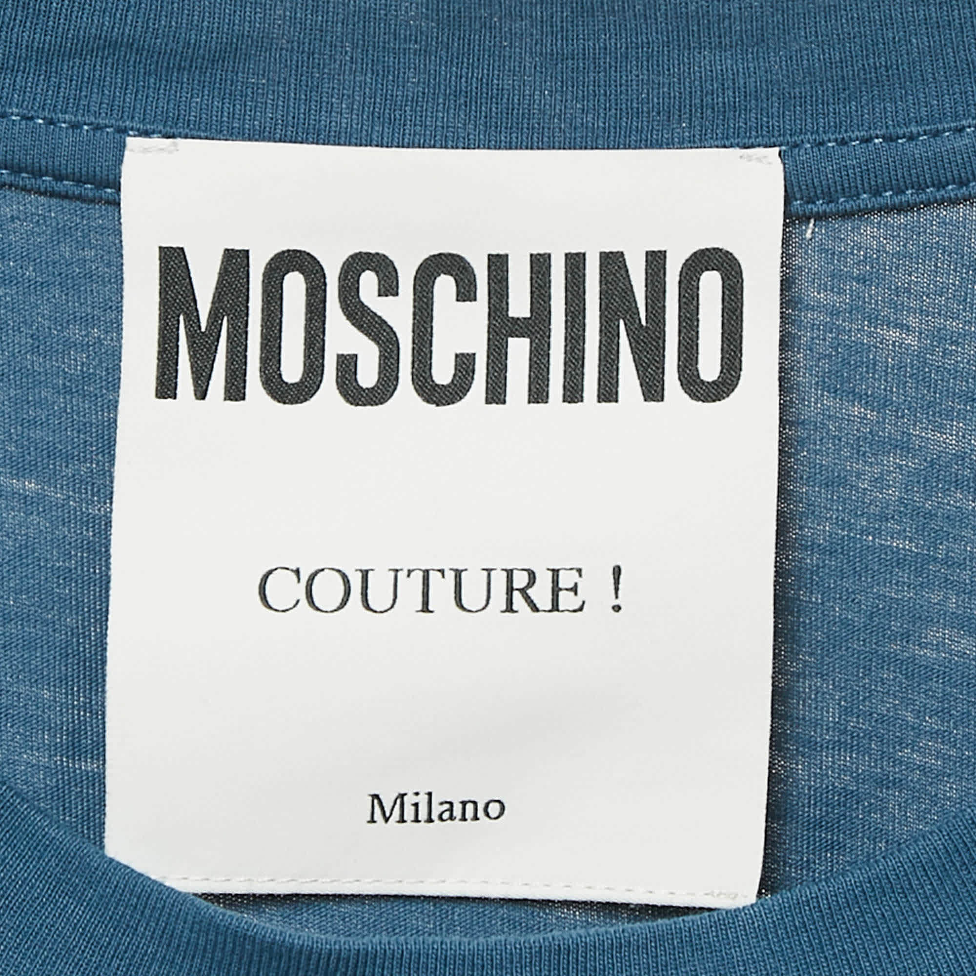Couture Blue Logo Print Cotton Crew Neck T - Shirt Xs