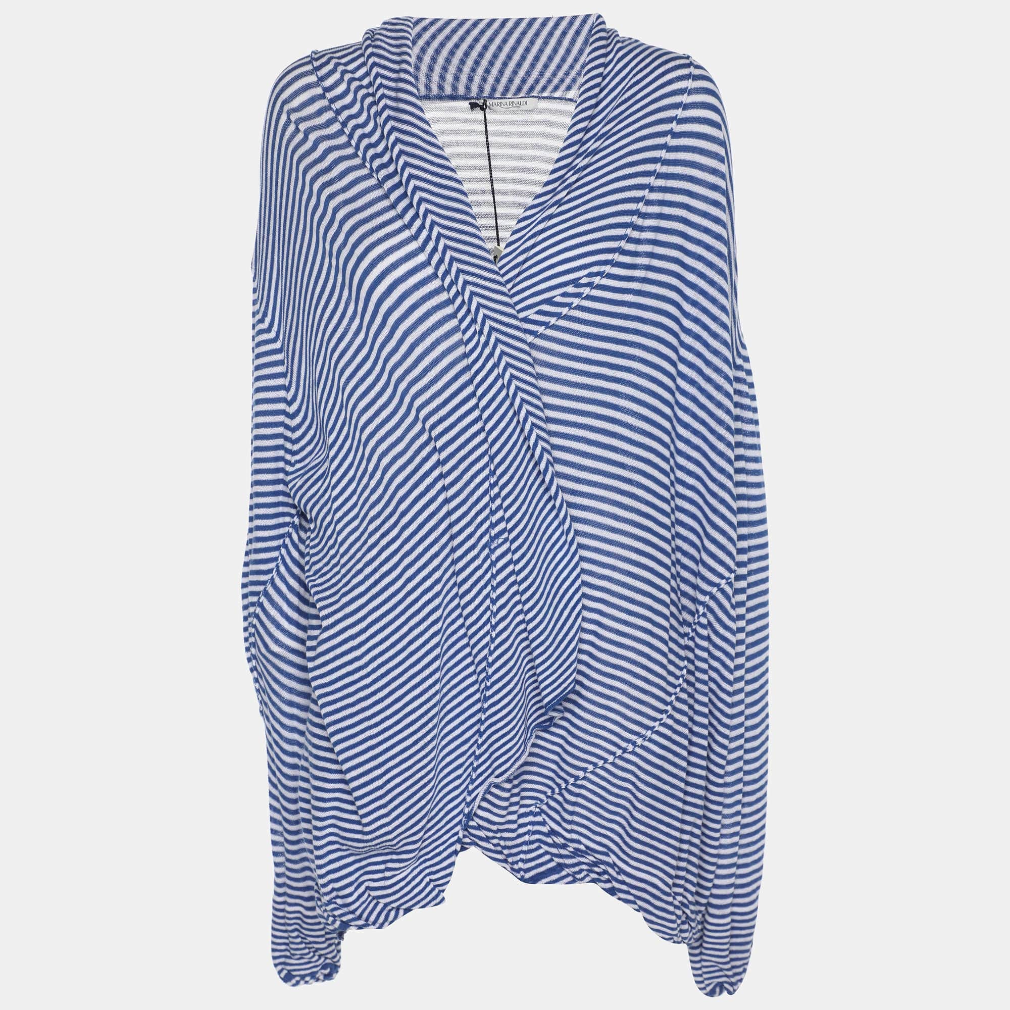 Marina Rinaldi Blue Stripe Stretch Knit Cardigan