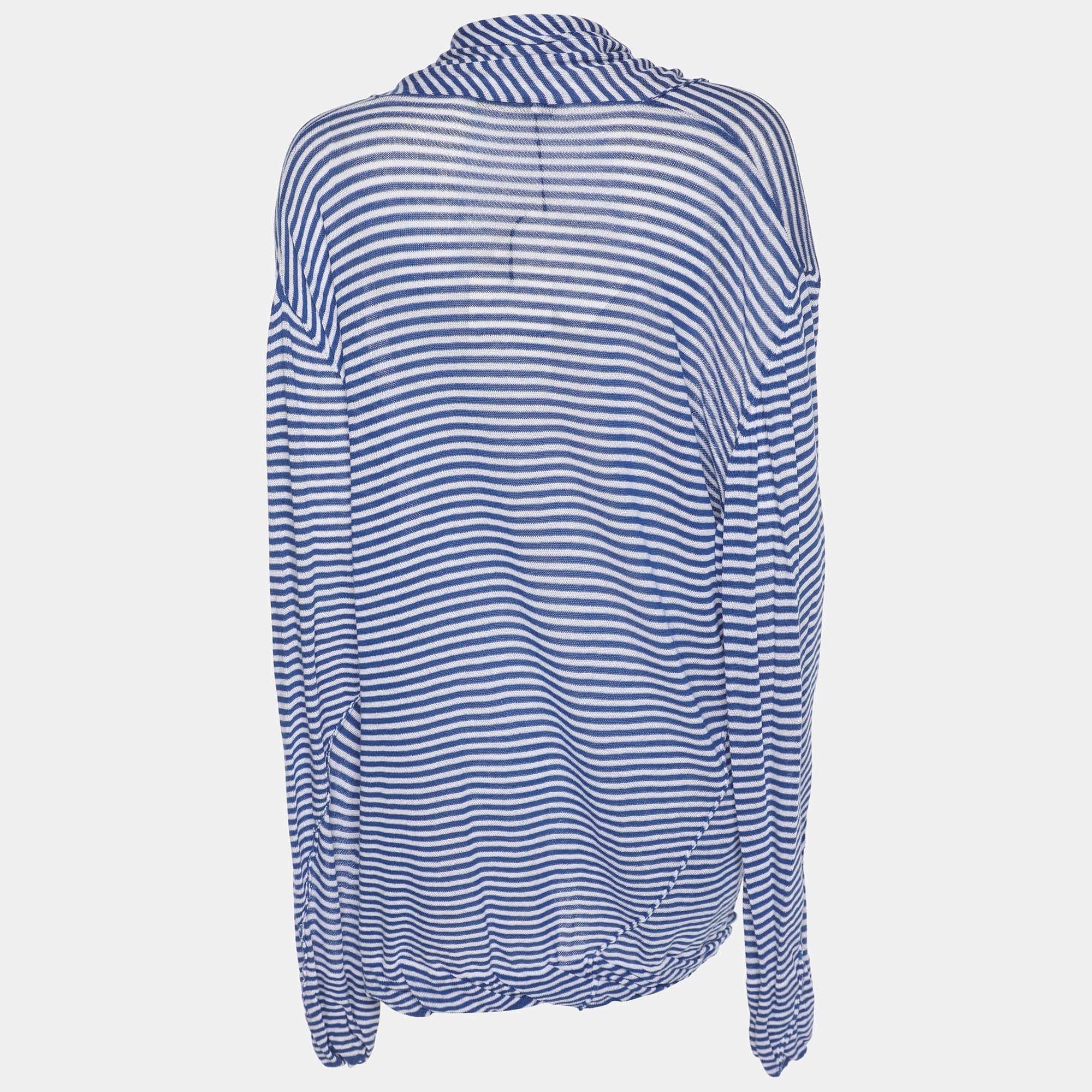 Marina Rinaldi Blue Stripe Stretch Knit Cardigan
