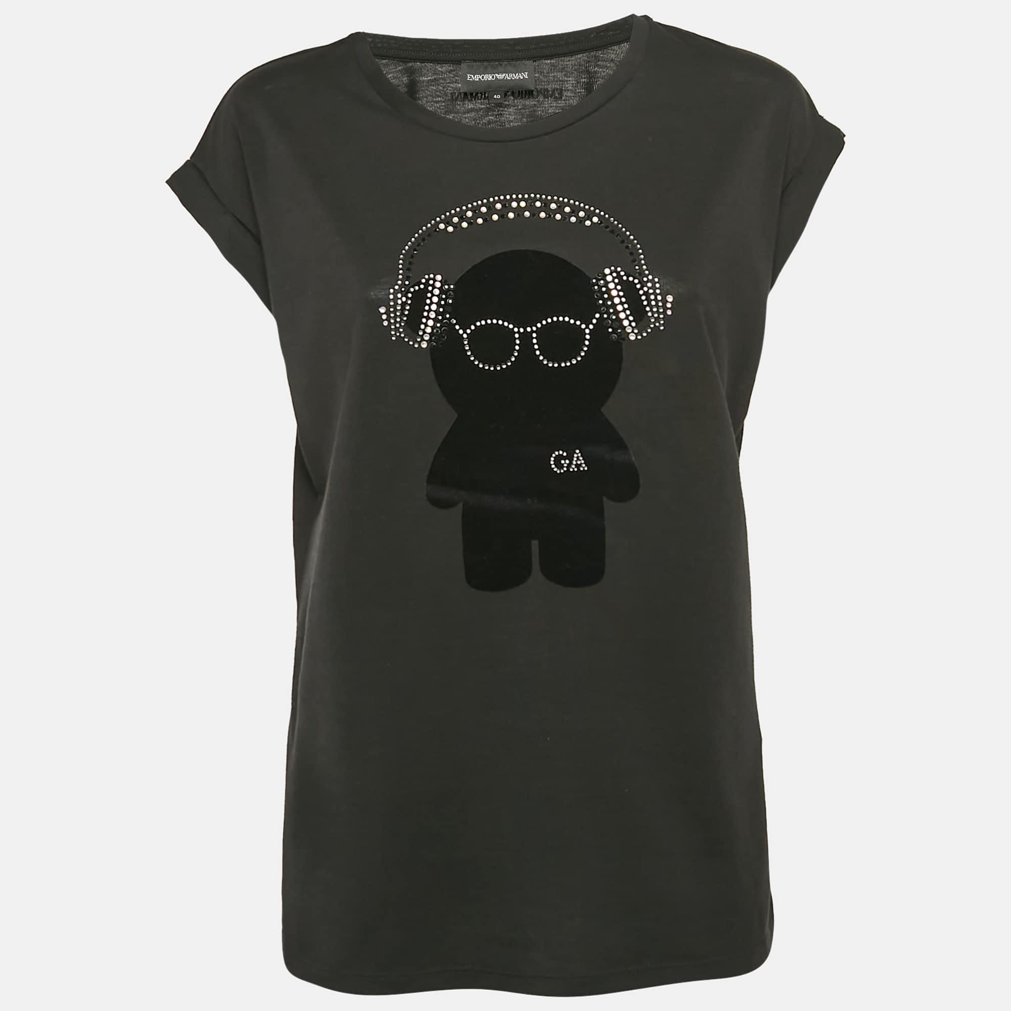 And Black Teddy And Rhinestone Embellished Jersey T - Shirt