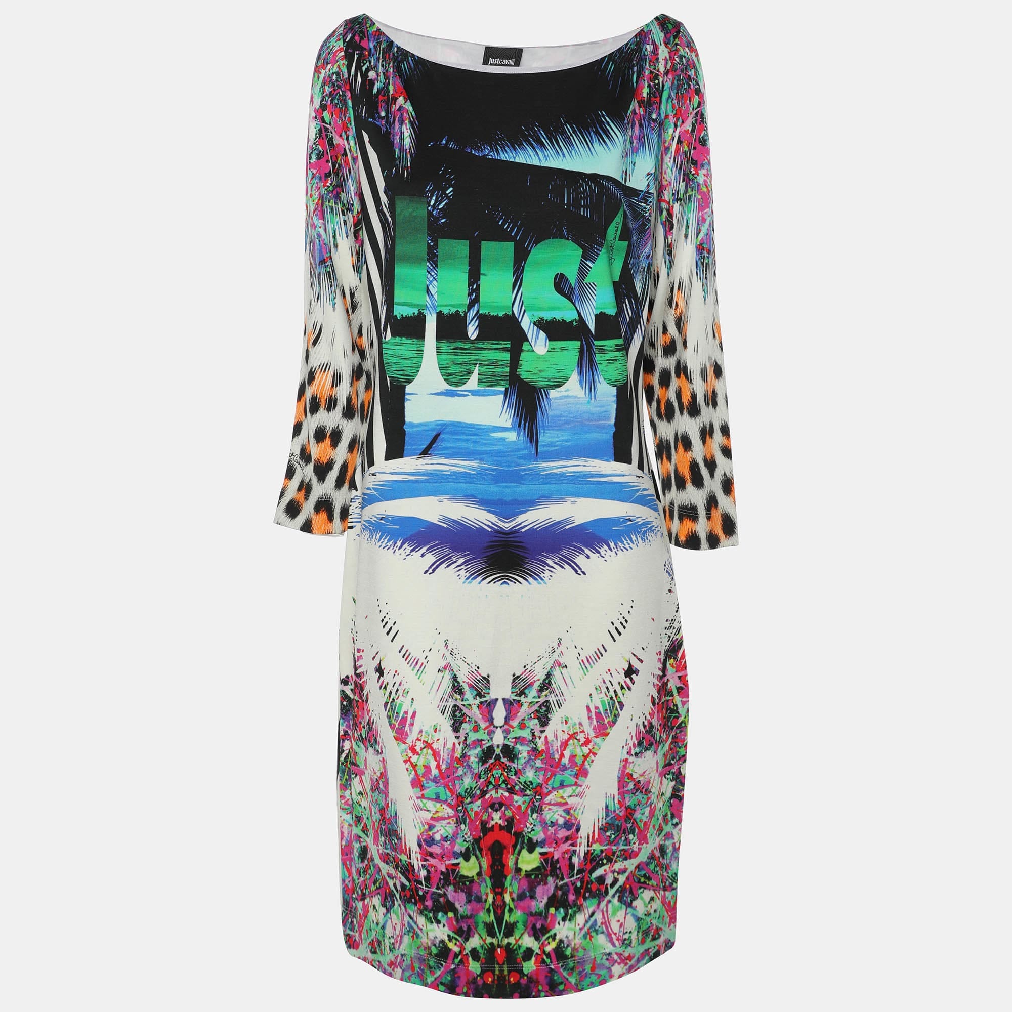 BLEND Multicolor Viscose Blend Midi Dress Xl