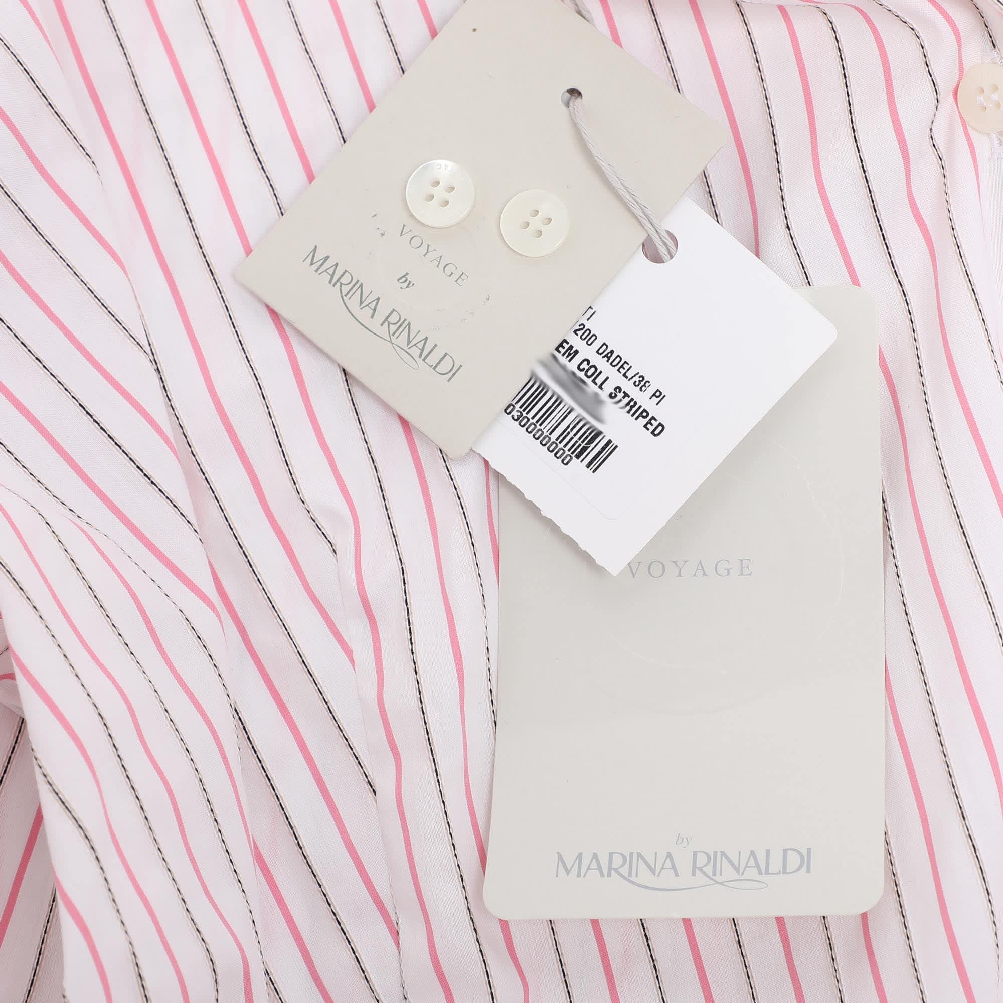 Marina Rinaldi Voyage By Marina Rinaldi Pink/white Stripe Cotton Blend Removable Collar Long Sleeve Shirt