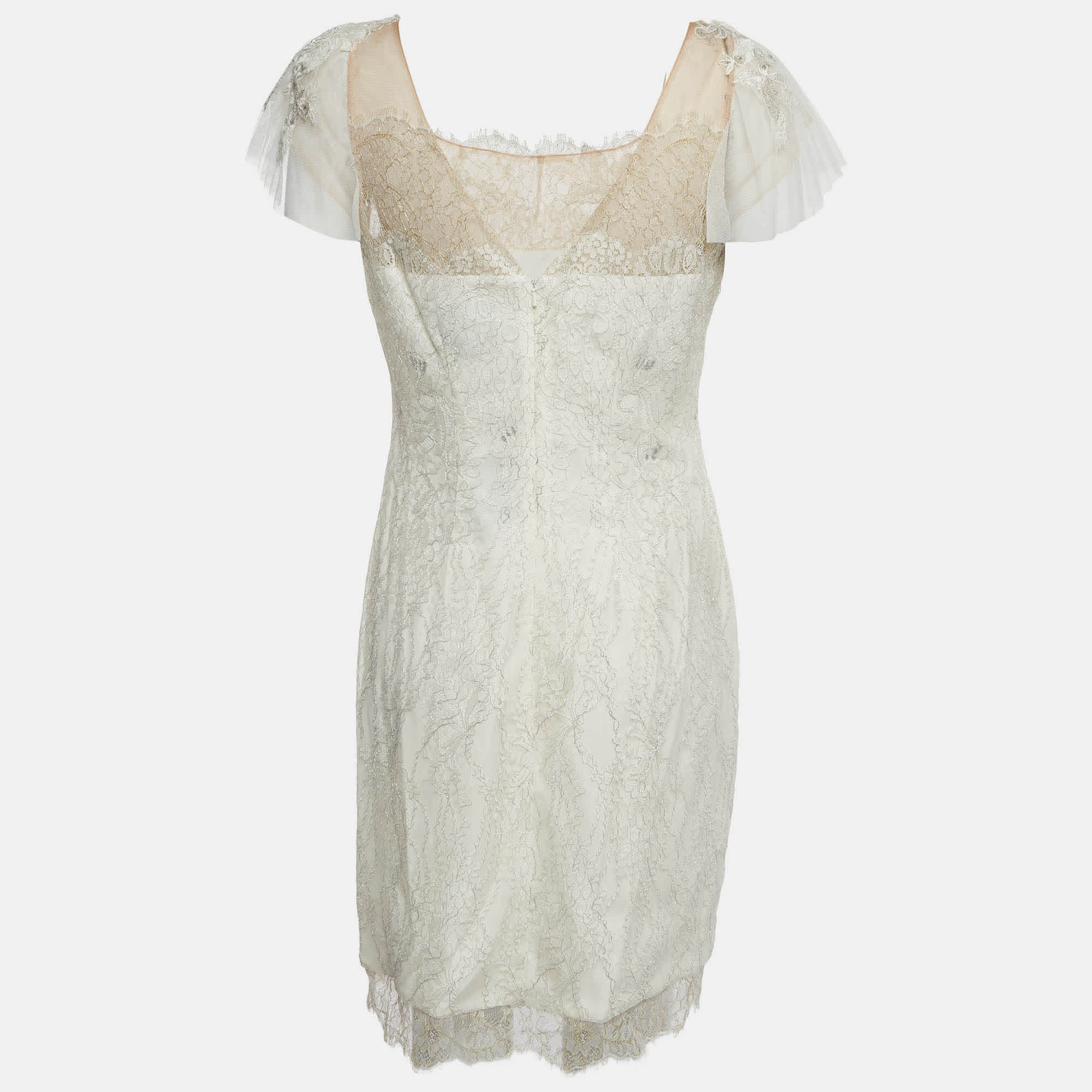 Marchesa Notte White Metallic Lace Mini Dress