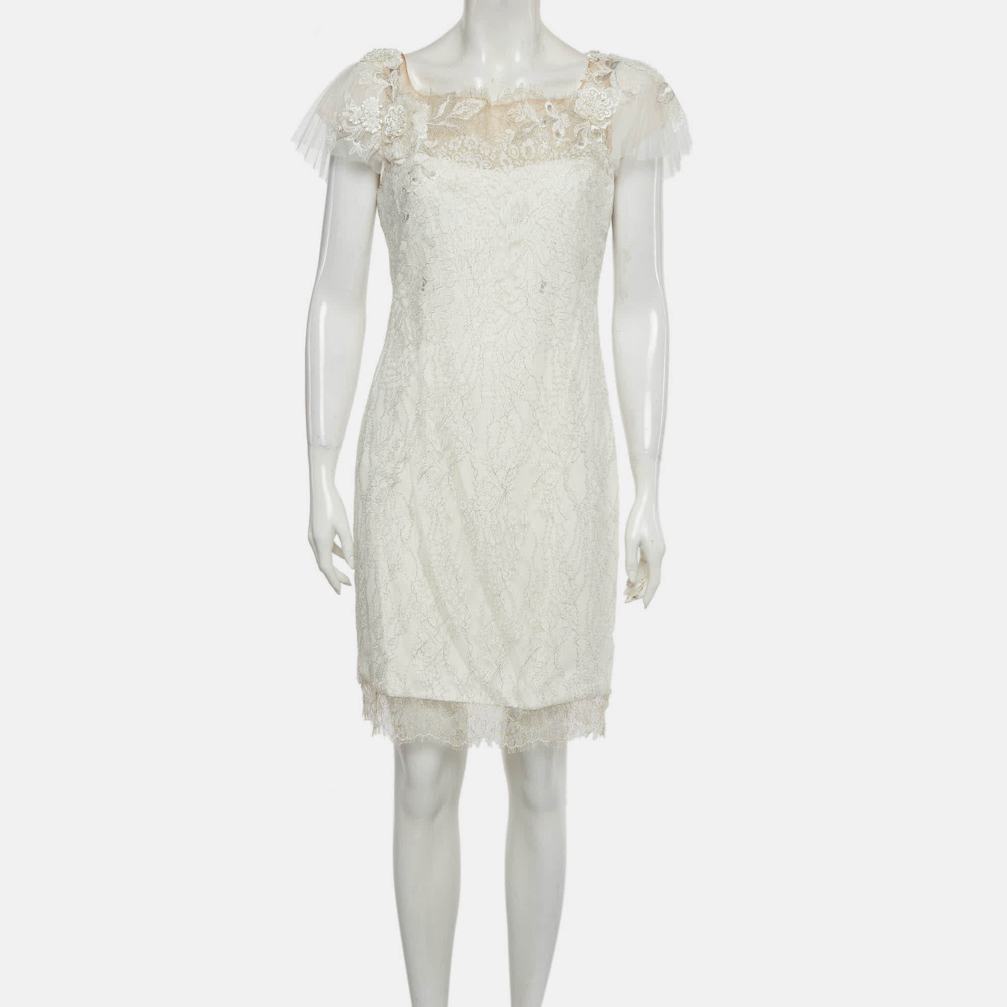 Marchesa Notte White Metallic Lace Mini Dress