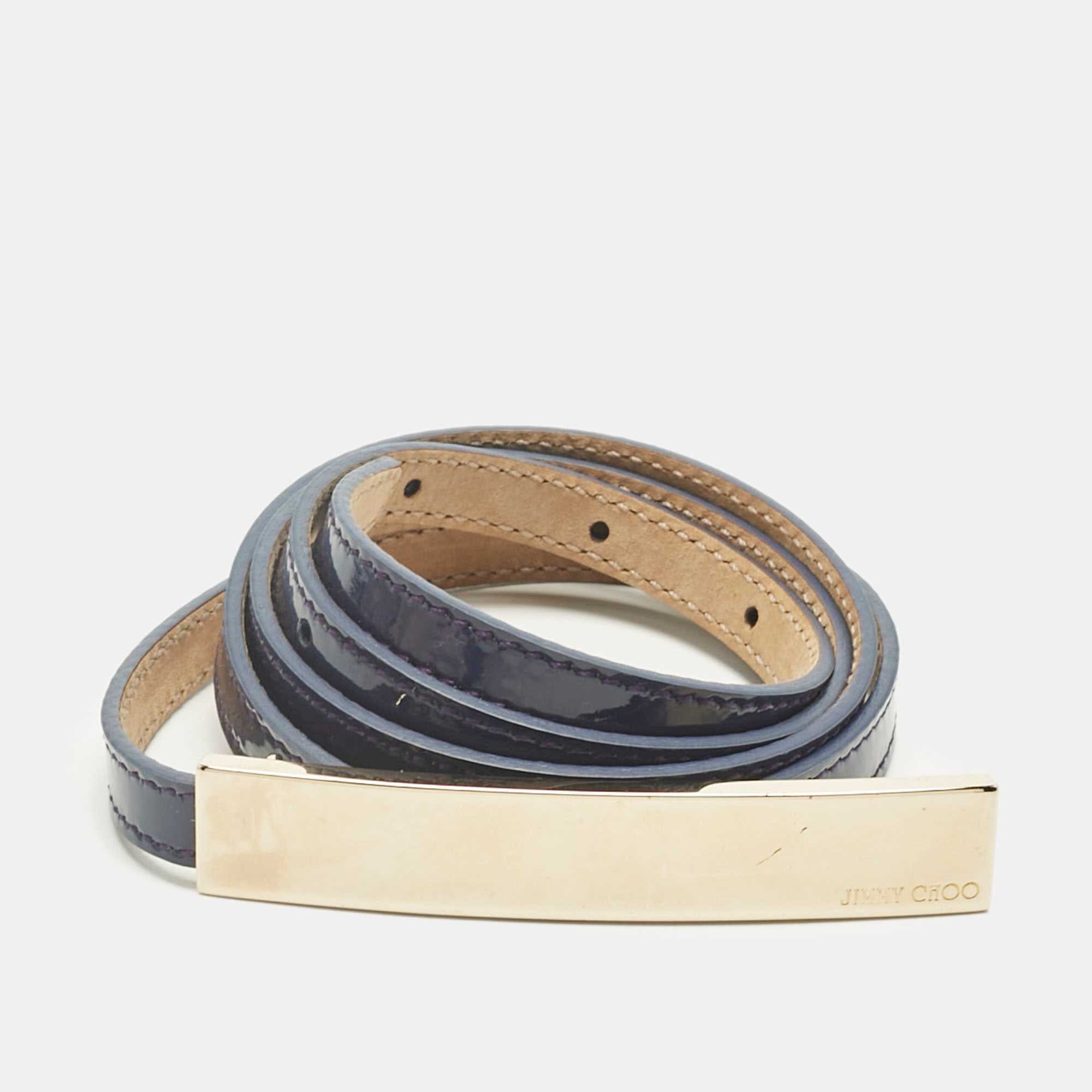 Purple Patent Leather Metal Logo Waist Belt 80 cm
